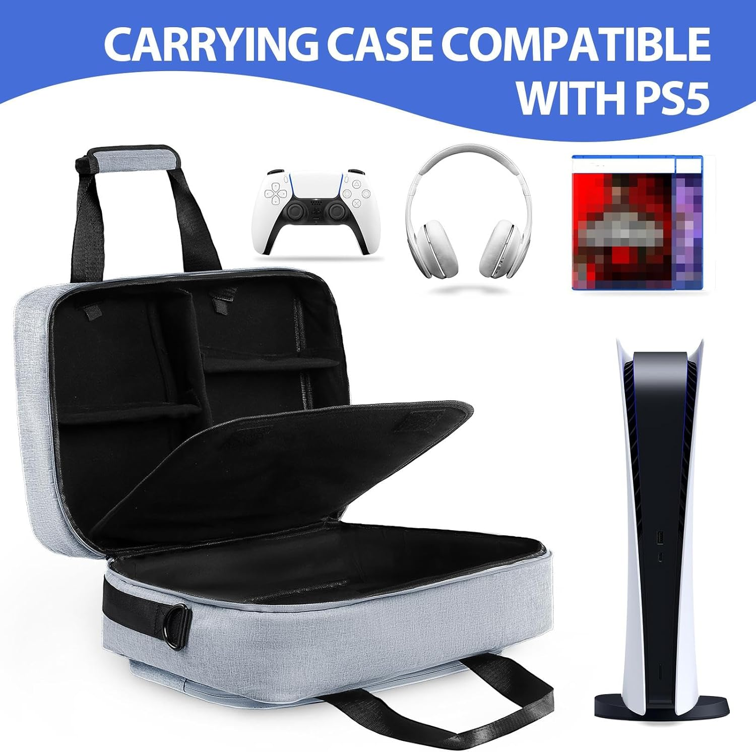 UUBOXS Carrying Case for PS5, Upgrade Protective Travel Bag for PS5/PS5 Pro/Ps5 Slim, Large Capacity Storage Bag Compatible with Playstation 5 Controller Console Accessories - Ps5 Case image number 4