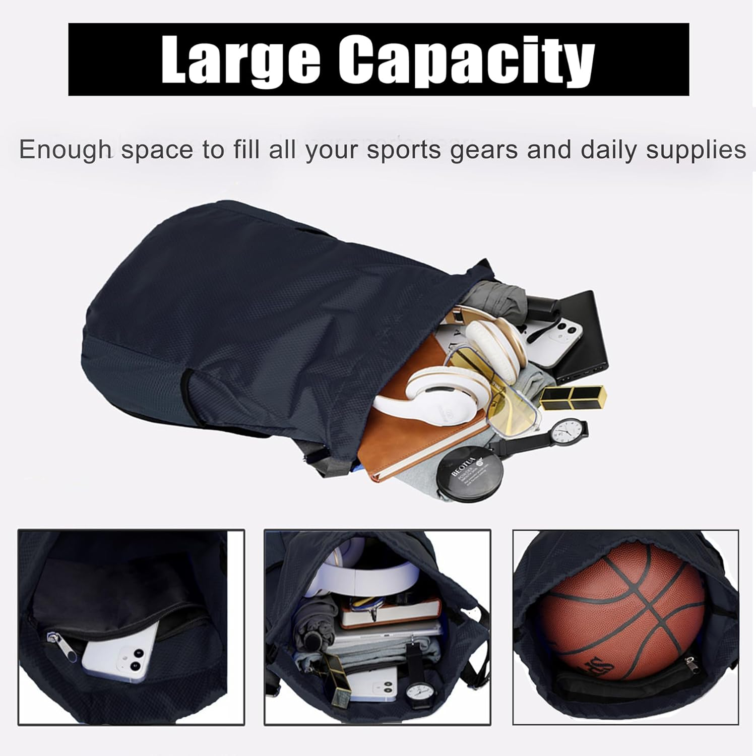 KANGSIT Drawstring Bag, Swim PE Bags Drawstring Gym Bag for Kids Adults, Waterproof Swimming Sports Bag for School Sports Swimming Gym Travel Unisex Gym Bag - Blue image number 4