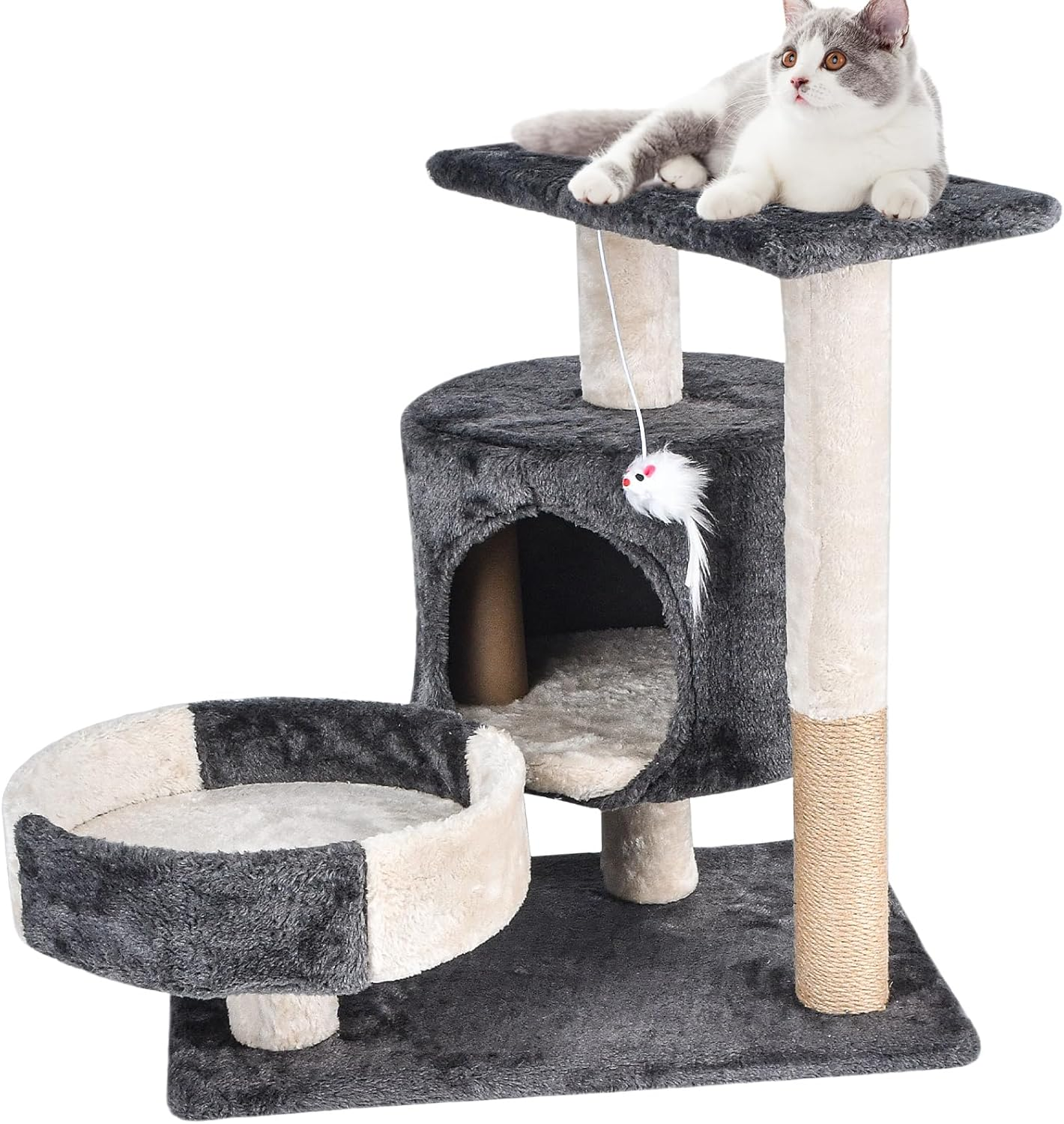 Cat Tree with Sisal-Covered Scratching Posts and Pads, Activity Centre Climbing Tree Furniture with Cat Condo, Cat Tower for Medium Cats Grey image number 2
