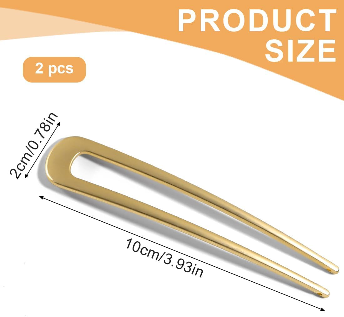 DLPRK Pack of 2 French Metal Hair Pins for Thick Hair, U Shaped Hair Pins Hair Sticks Hair Forks for All Hair Types of Women and Girls Styling Hair Accessories image number 1