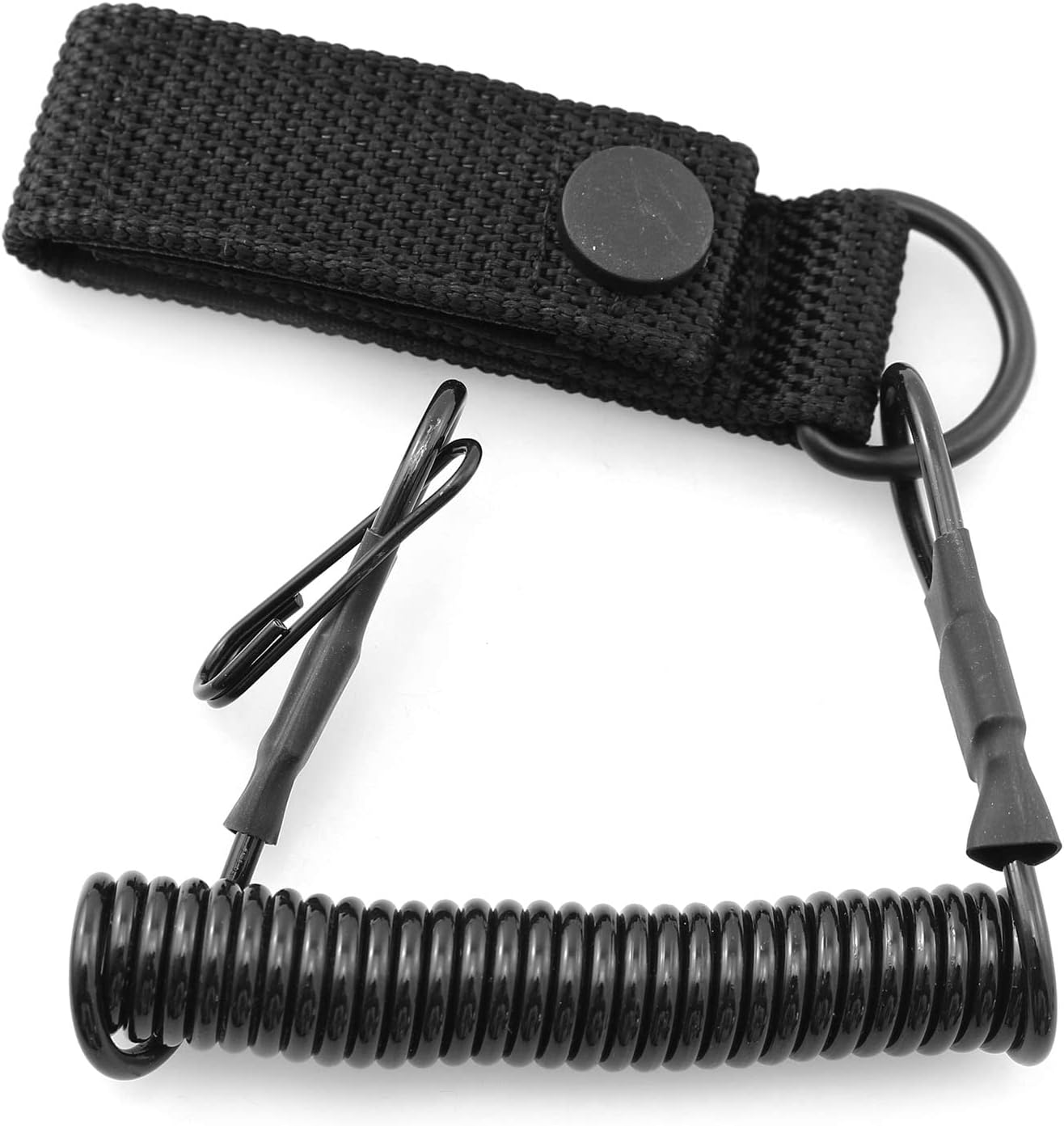 TAODAN Tactical Anti-Lost Elastic Lanyard Black Spiral Cable Coil Style Secure Spring Lanyard, Safety Strap Rope for Key Ring Chain Flashlight Hunting Accessories, Military Spring Rope, Black image number 1