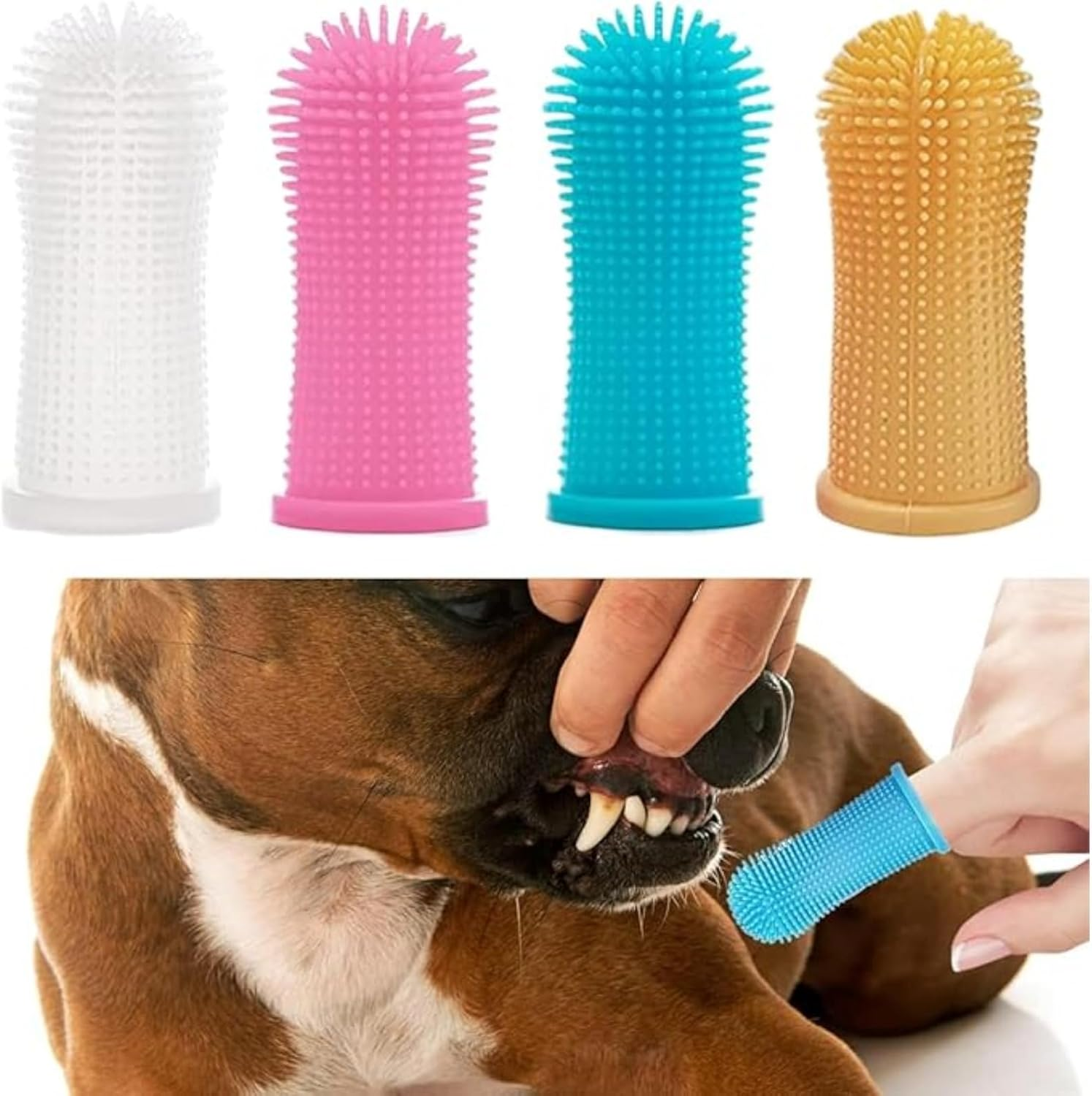 RODISHOMM 4Pcs 360&ordm; Pet Finger Toothbrush &ndash; Silicone Finger Brush for Dogs and Cats, Full Surround Bristles for Easy Dental Cleaning &ndash; Puppy Toothbrush, Cat Toothbrush, Small Pet Oral Care Tool image number 2