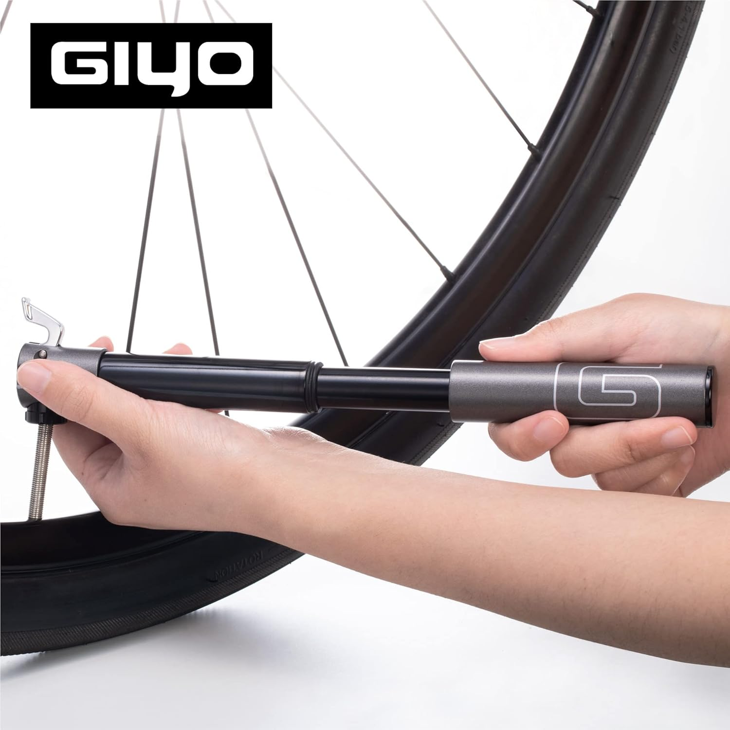 GIYO Small Bike Tire Pump Schrader & Presta Valve for MTB 80 PSI Telescopic Barrel All Metal CNC Portable Mini Bike Pump Secure Valve Lock for Easy Pumping | Taiwan Made GM043 image number 2