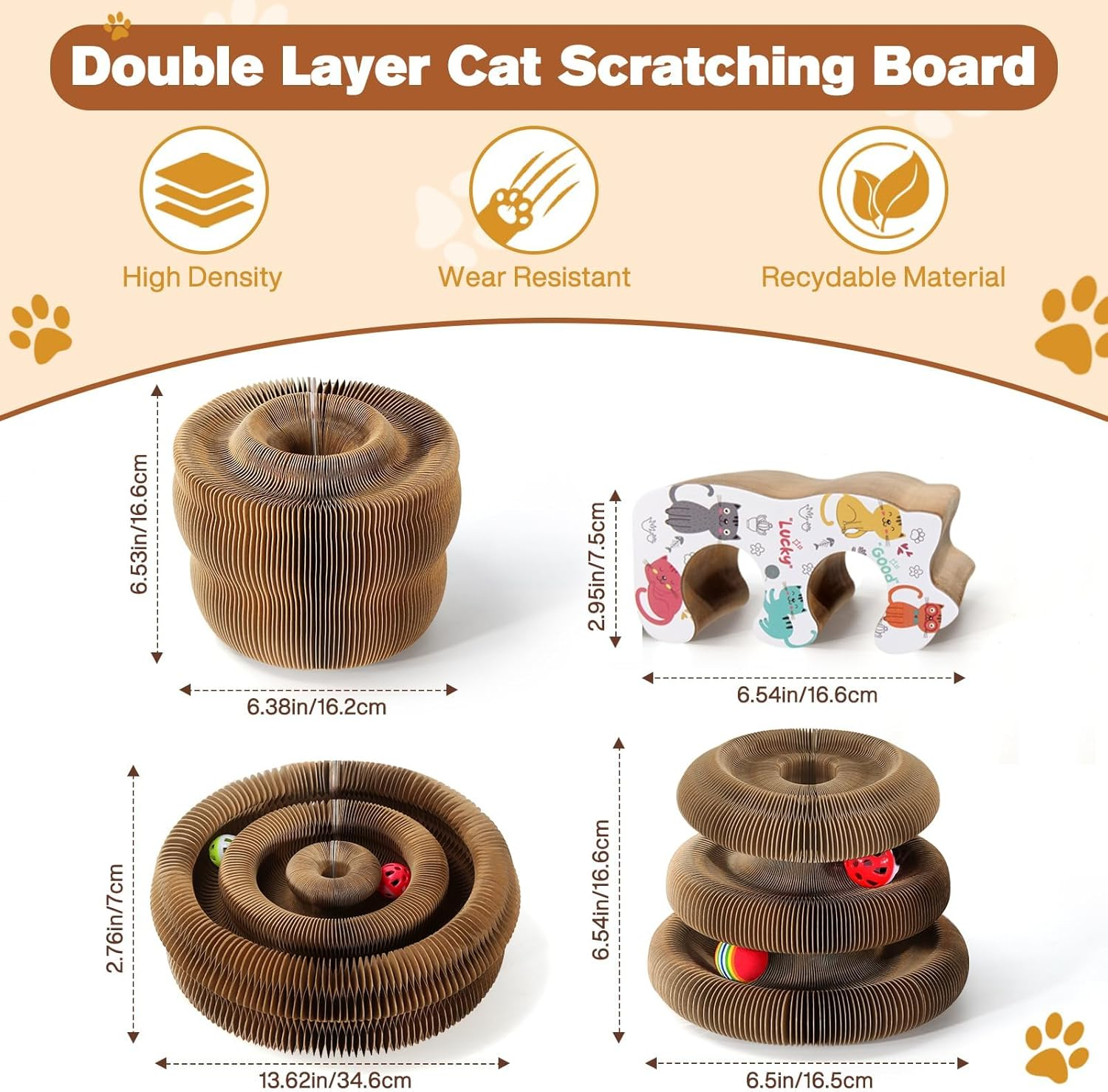 2-Layer Magic Organ Cat Scratcher Board with 4 Interactive Balls and 1 Interactive Cat Feather Toy, Foldable Scratching Pad for Indoor Cats, Magnetic Organ Scratcher Toy, Portable Cats Toys image number 1