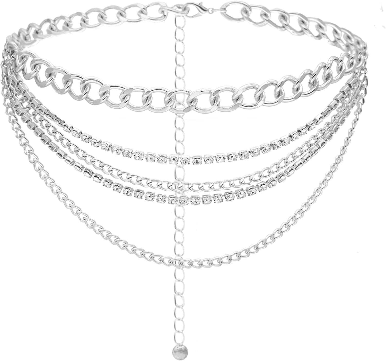 Yeeheen Rhinestone Chain Belt Multilayer Metal Waist Chain for Women Punk Chunky Chain Belts