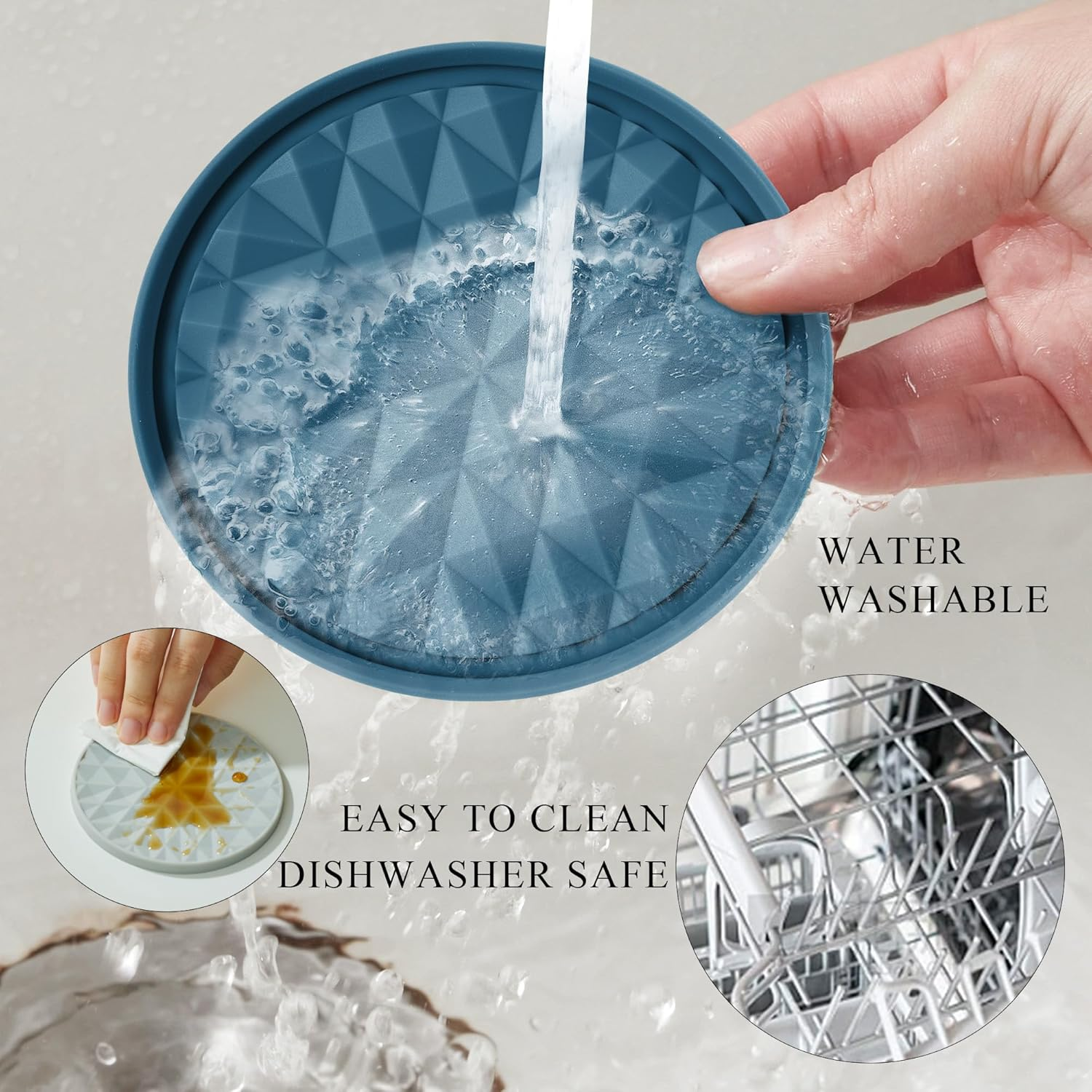 Wingcases Silicone Coasters for Drinks[6 Pack]- Cup Mat with Holder for Tabletop Protection-Non-Slip, Non-Stick, Coffee Table Decor, Great Gift for Any Occasion, Dark Blue