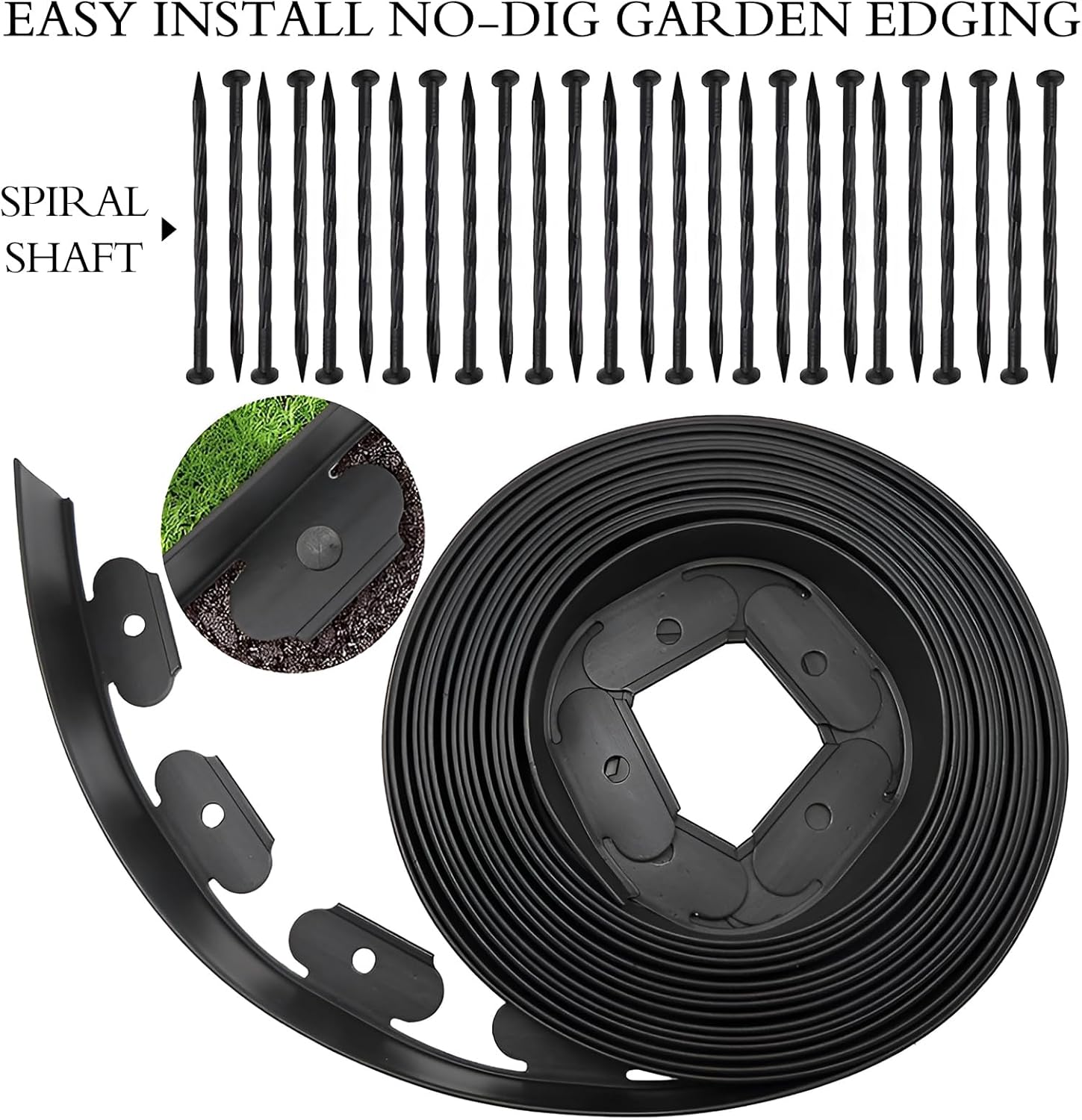 ZCOINS Lawn Edging Border - Flexible Plastic Garden Edging Kit, 10M Long, 10Cm Tall, Includes 60 Plastic Pegs, No Dig Lawn Edge for Pathways & Garden Separation Decorative Edge image number 1