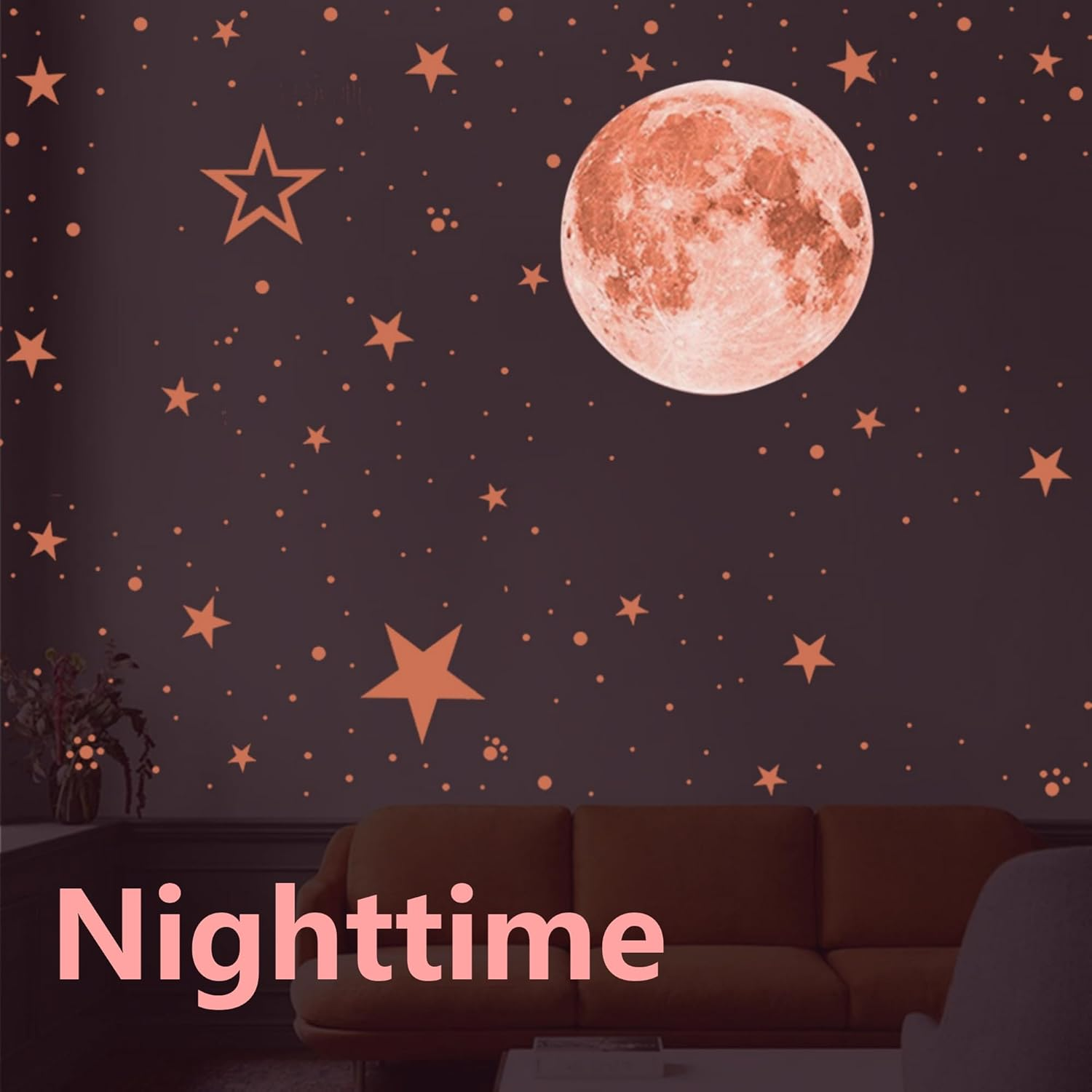 Glow in the Dark Stars and Moon Wall Decals - Pink Galaxy Stickers for Kids Bedroom Ceiling, Nursery Decor - Ideal Halloween Decoration & Christmas Stocking Stuffer for Girls & Boys image number 2