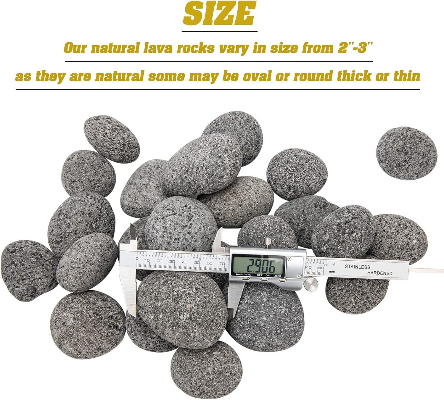 Black Lava Rocks for Fire Pit, Natural Fire Rocks, 2"-3" Firepit Rocks, 10 Pound, for Gas Fire Pit and Fireplace