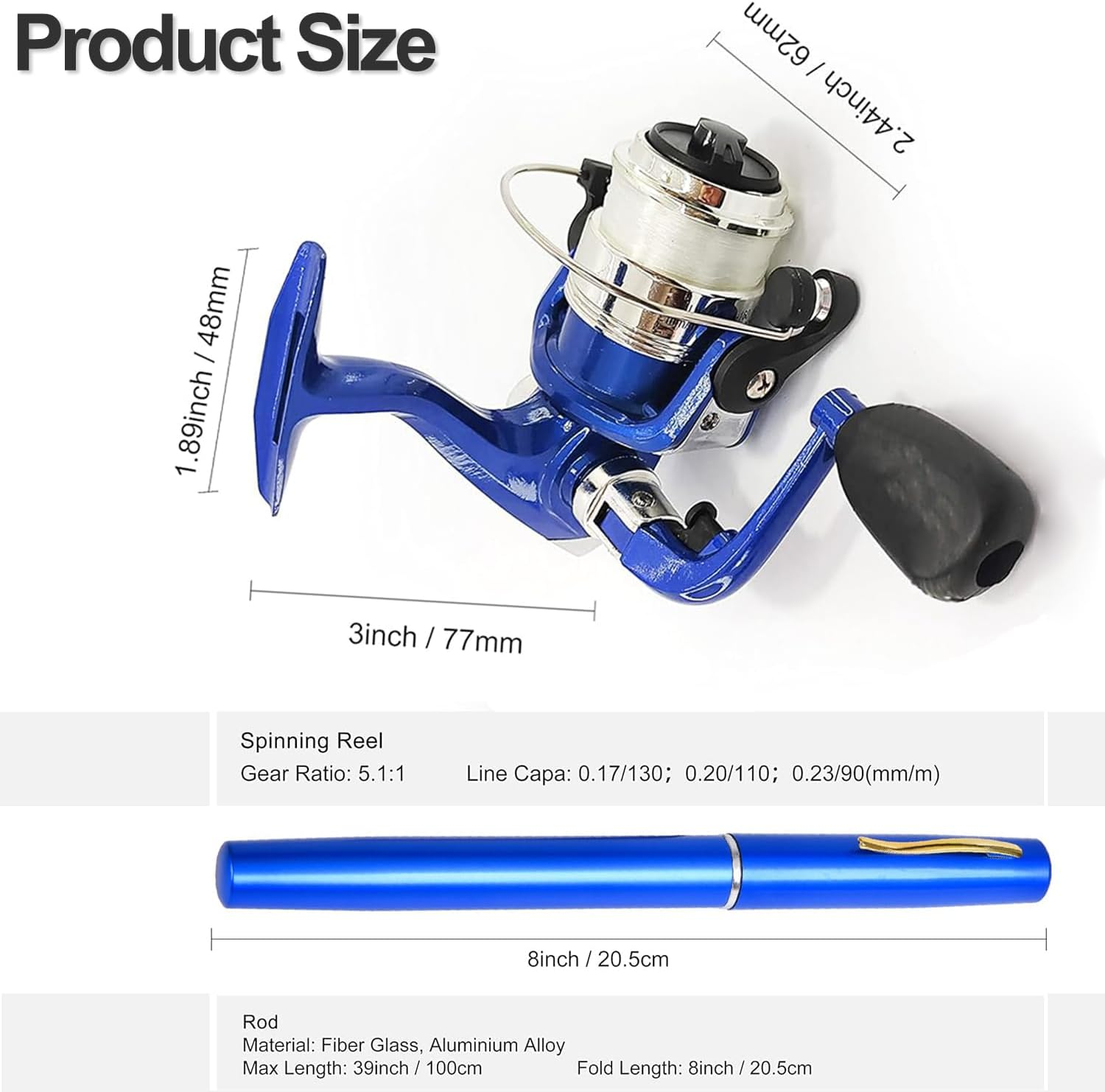 Pen Fishing Rod Reel Combo Set Premium Mini Pocket Collapsible Fishing Pole Kit Telescopic Fishing Rod with Spinning Reel image number 2