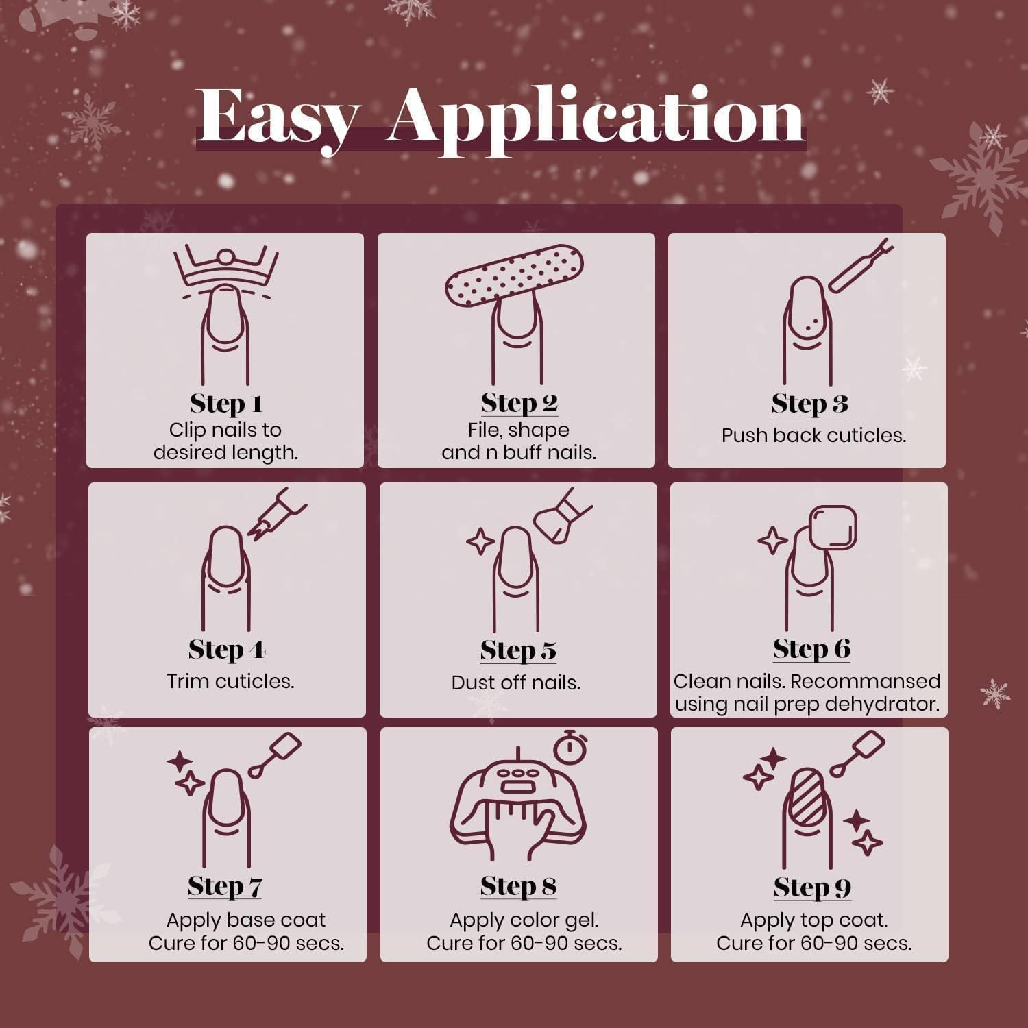 Beetles 6 Colors Burgundy Red Gel Polish Starter Kit with 48W UV LED Light, Base, Matte Top Coat, Glitter Polish Set for DIY Home Manicure - Women and Girls image number 3