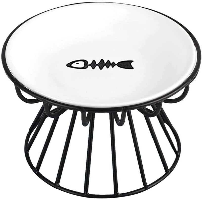 Wellbro Cat Bowls, Elevated Cat Bowl, Raised Ceramic Cat Dish with Metal Stand, Pet Water or Food Feeding Station for Indoor Cats, Kitten, Puppies and Small Dogs, Dishwasher Safe