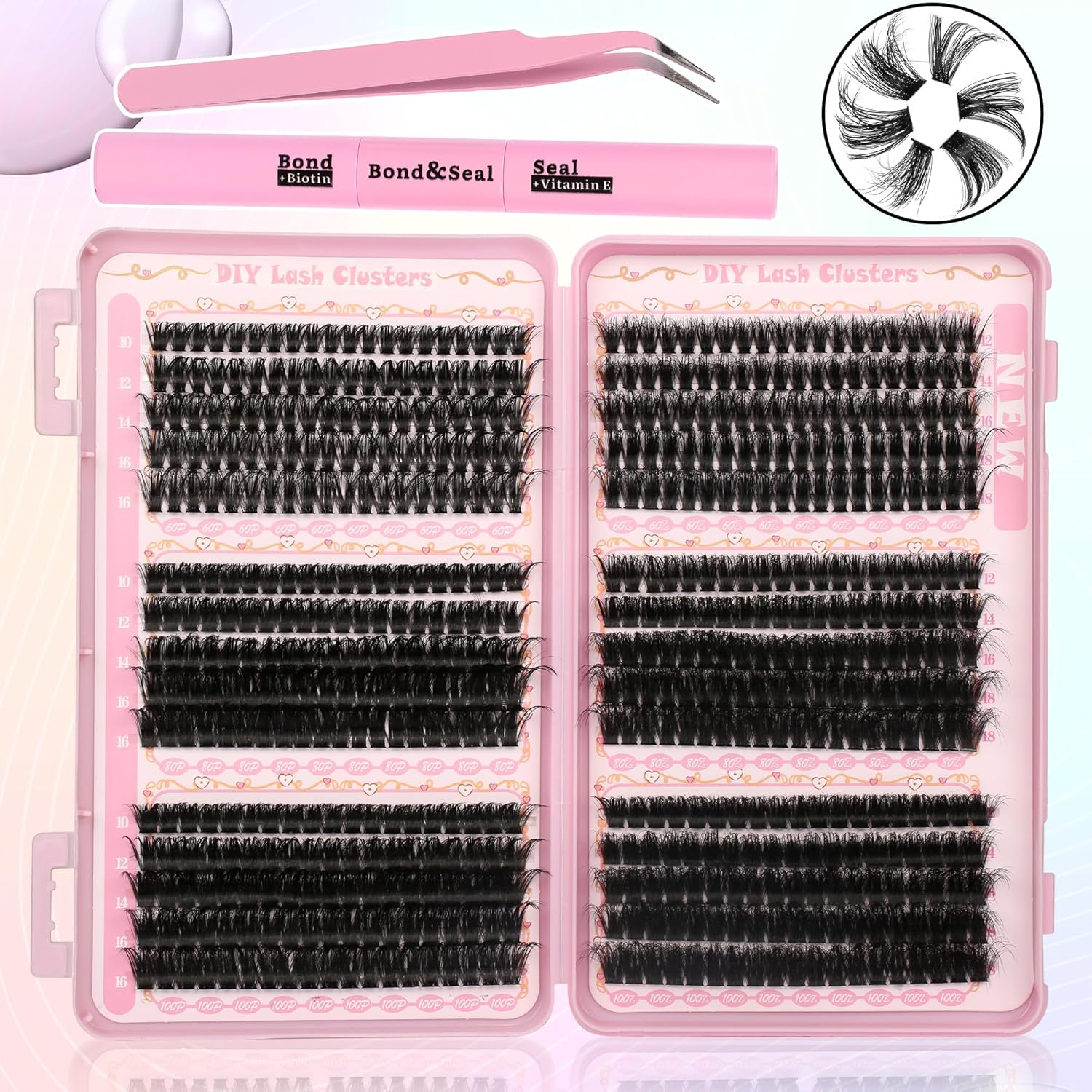 Gmagictobo False Eyelashes Extensions Volume Fluffy 590 Pcs DIY Eyelash Seal and Join Eyelash Tweezers Black image number 3