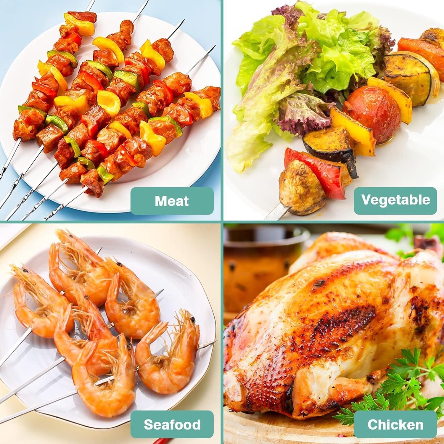 Skewers for Kabobs, 16" Metal Kebab Skewers for Grilling Flat Long Stainless Steel Kabob Skewers Sticks, 20 Pack, Reusable Grill Shish BBQ Barbecue Skewers for Meat Chicken Vegetable Shrimp image number 2