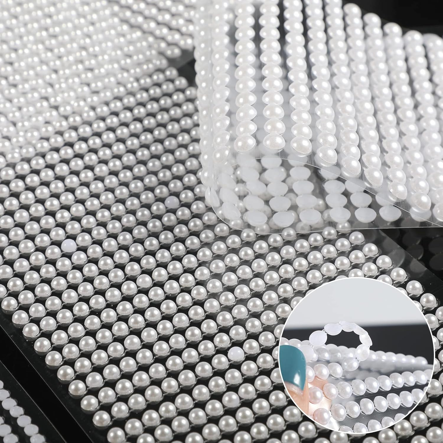 SAVITA 2800 Pieces Pearl Stickers, 3 Mm/4 Mm/5 Mm/6 Mm Beauty Flatback Beads Self Adhesive Hair for Makeup Crafts Face Nails Album Decoration (White)