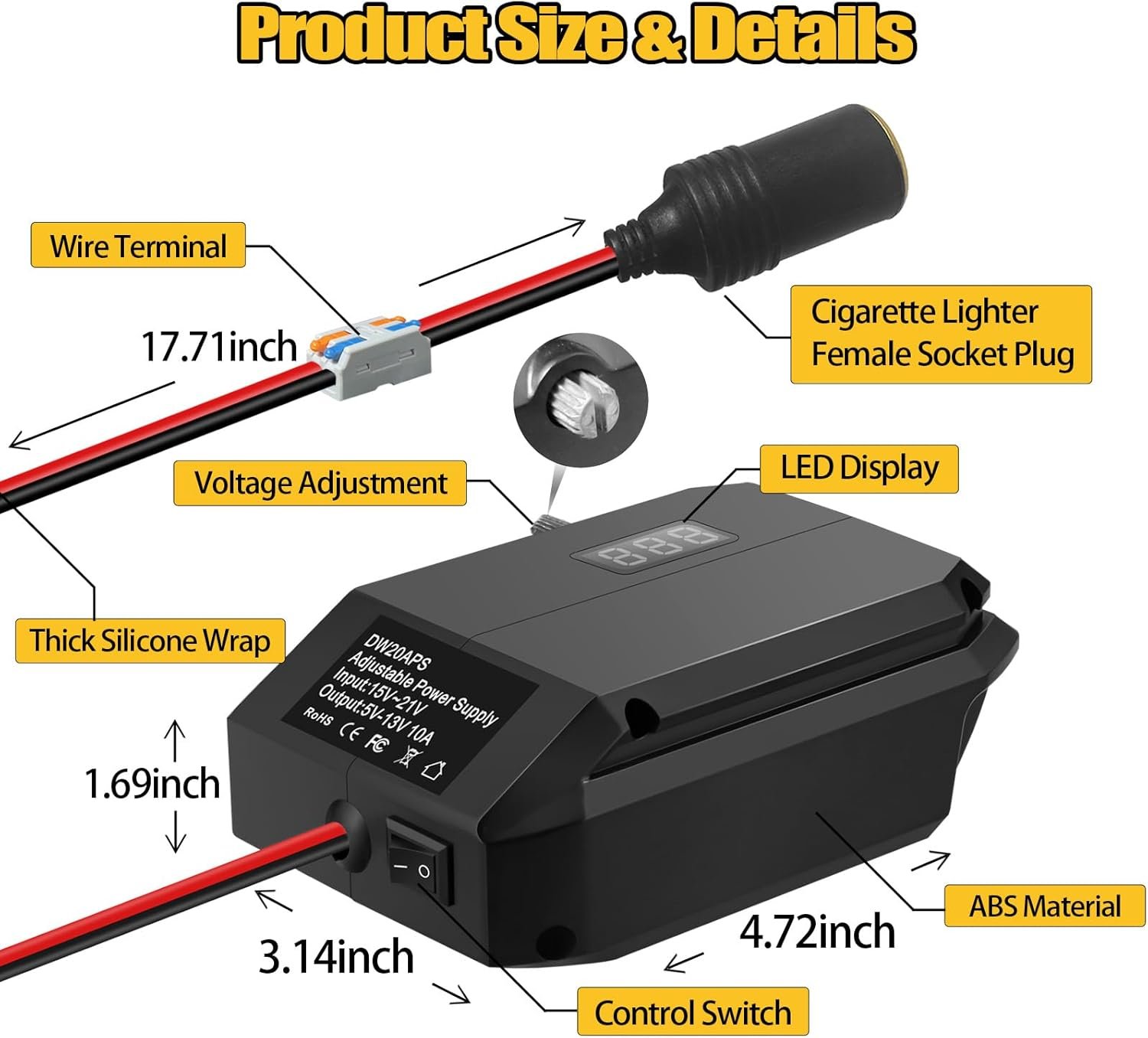 Step down Converter for Dewalt 18V to 12V Power Wheels Battery Adapter, 5V-13V Buck Converter Regulator, DIY Charger Converter Power Station with Cigarette Lighter for RC Cars, Robotics image number 1