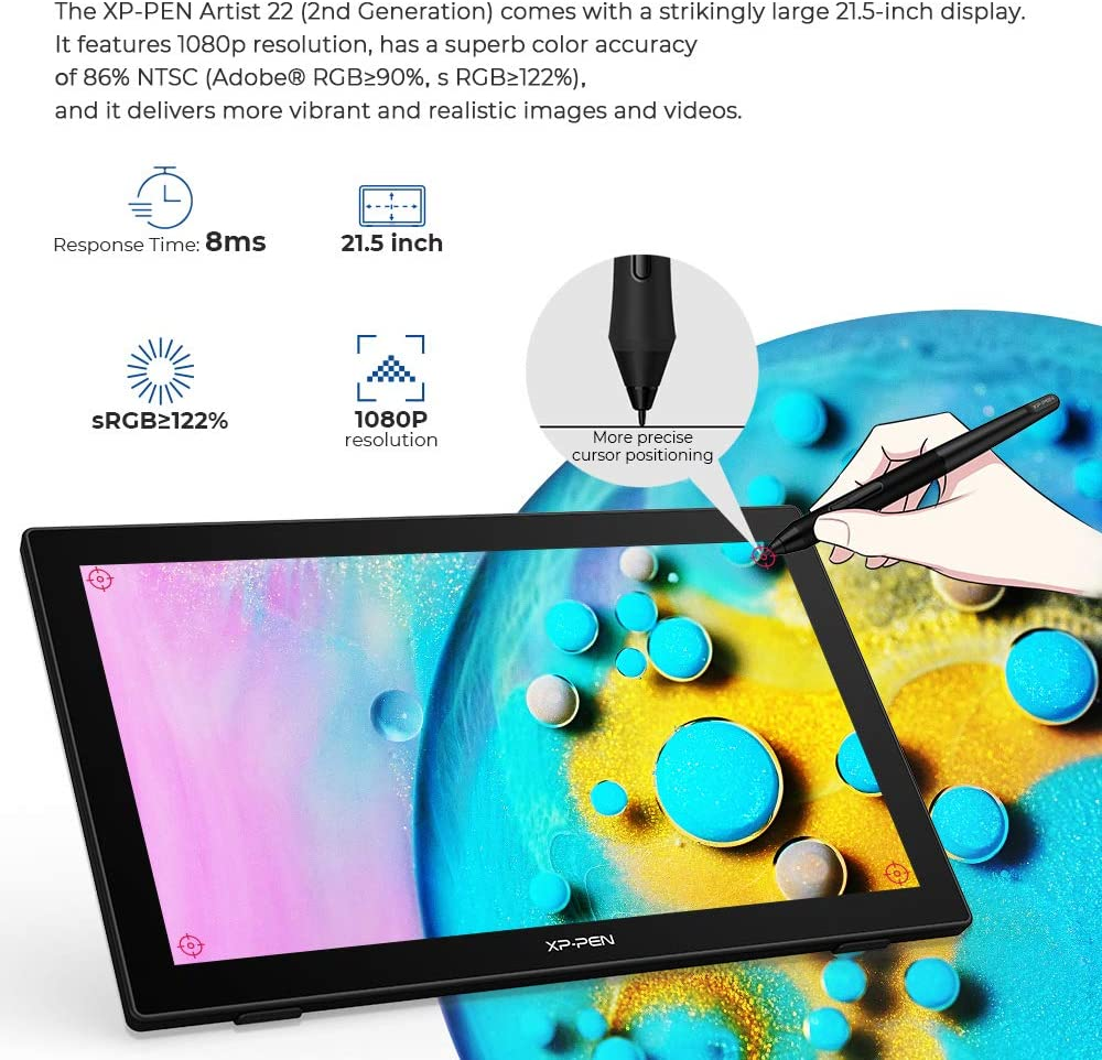 XP-PEN Artist 22 (2Nd Generation) Drawing Monitor Digital Drawing Tablet with Screen 21.5 Inch Graphics Display image number 3