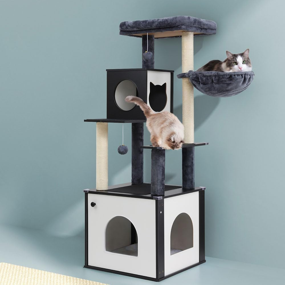I.Pet Cat Tree Tower Scratching Post Scratcher 144Cm Wood Bed Condo House image number 4