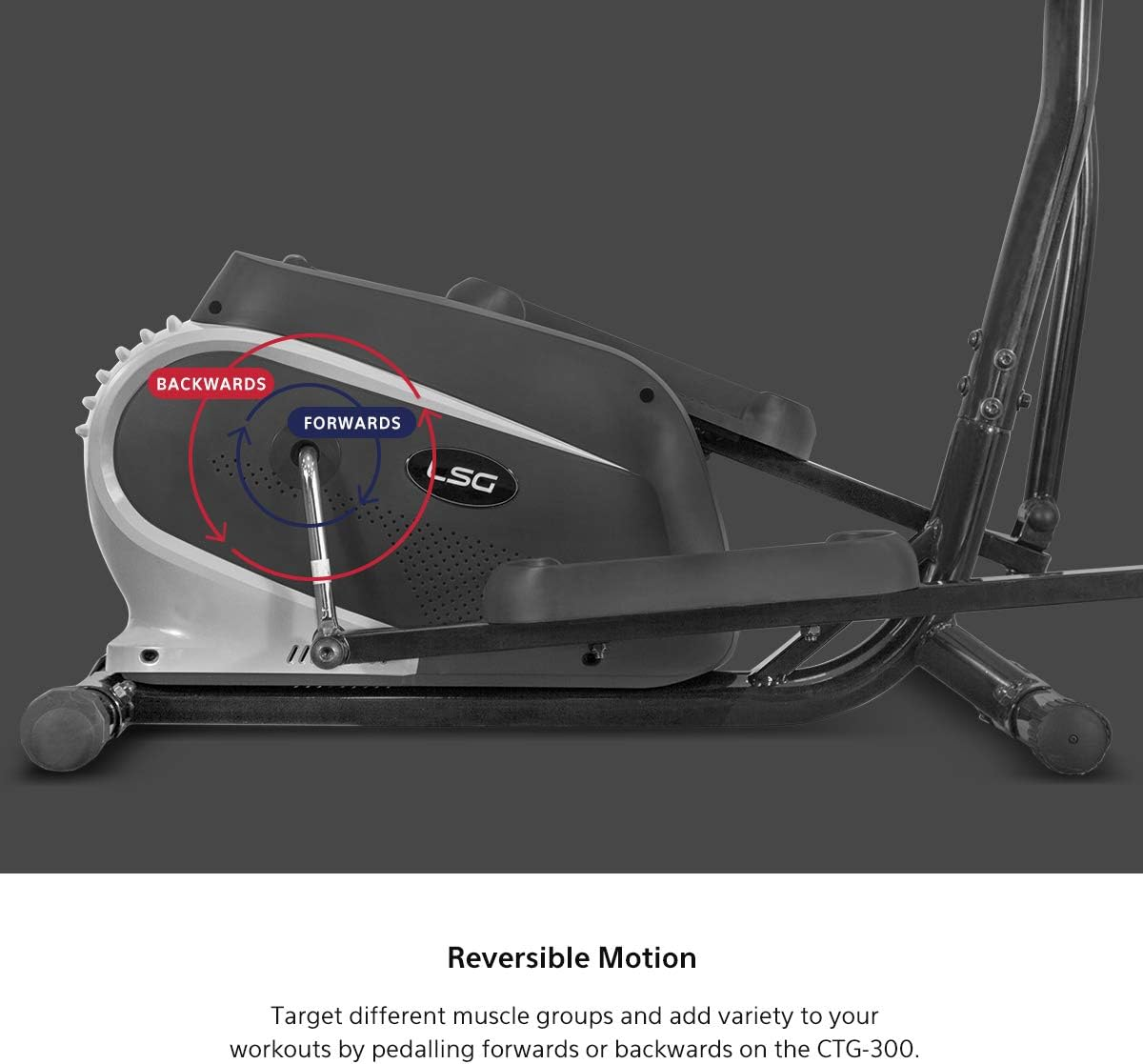 LSG CTG-300 Reversable Motion Cross Trainer with 8 Levels of Variable Manual Resistance, LCD Display with Full Workout Data, Pulse Sensors, Silent Belt Drive & Heavy-Duty Magnetic Resistance Flywheel image number 1