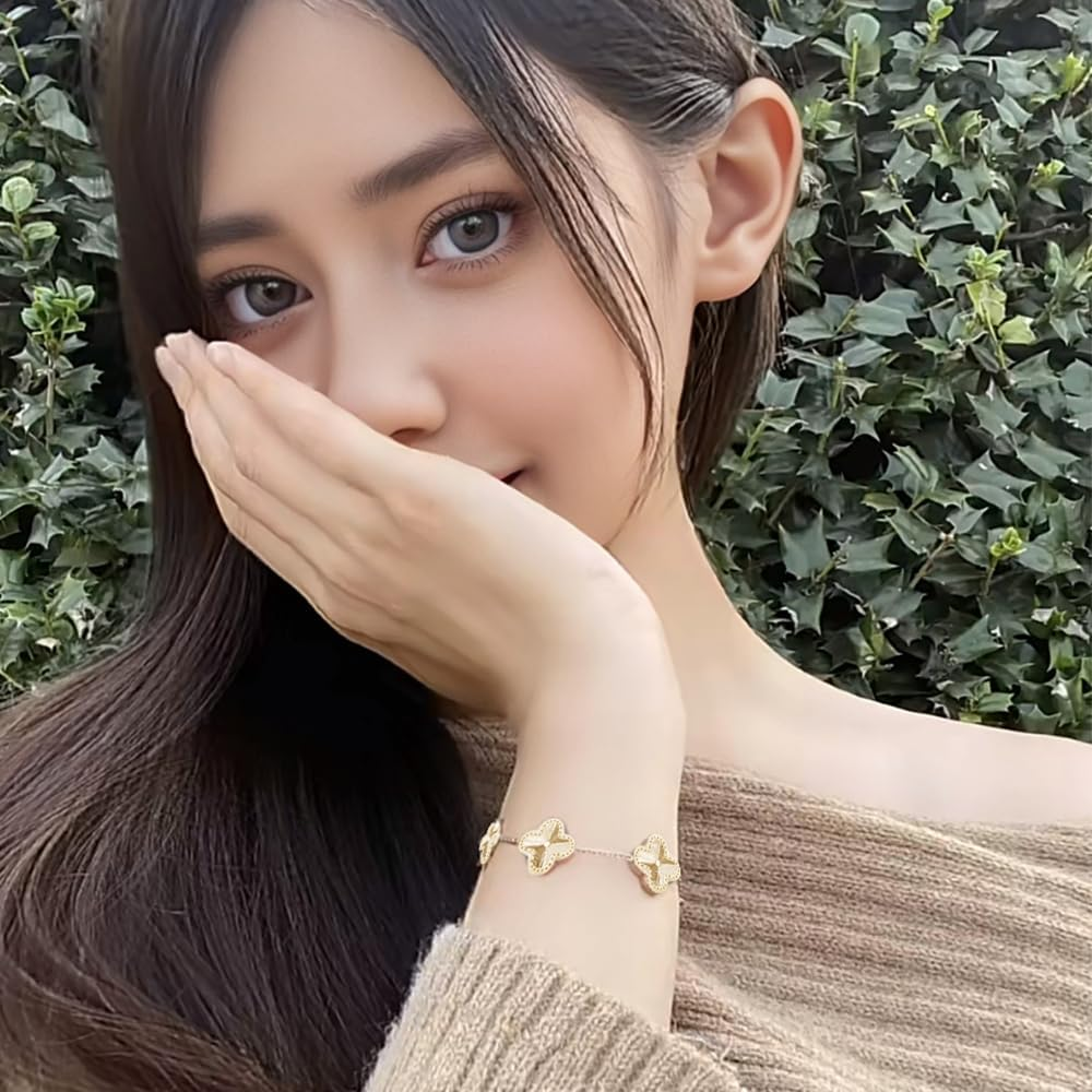 Galeuneon 14K Gold Plated Lucky Flower Bracelet Lytws|Adjustable Bracelets| Cute Link Bracelets Jewelry Gifts for Women Teen Girls image number 1