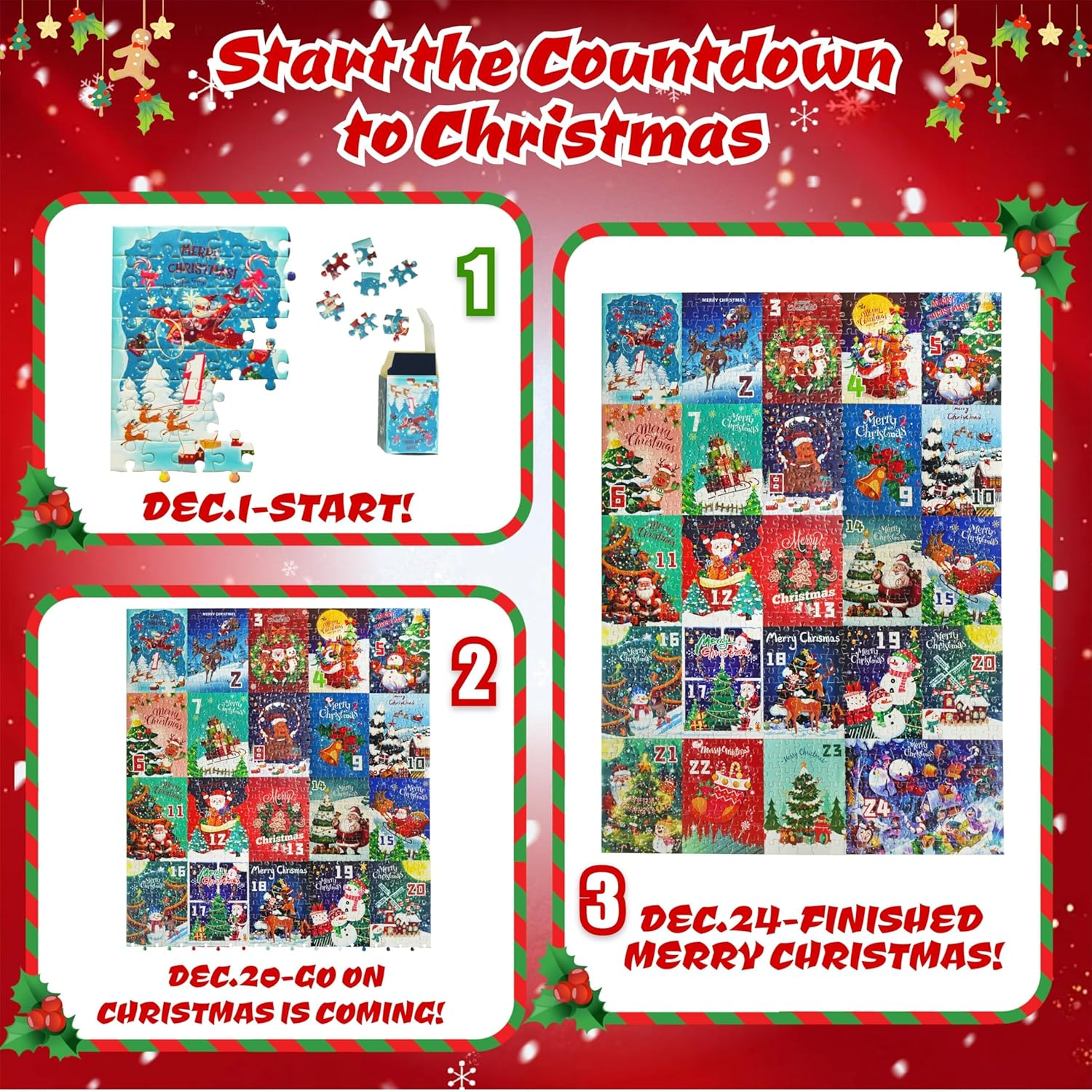 Advent Calendar 2025 Christmas Jigsaw Puzzles 1008 Pieces, 24 Boxes of Christmas Countdown Calendar Puzzles for Adults, Funny Holiday Puzzles for Kids as Christmas Decor image number 2