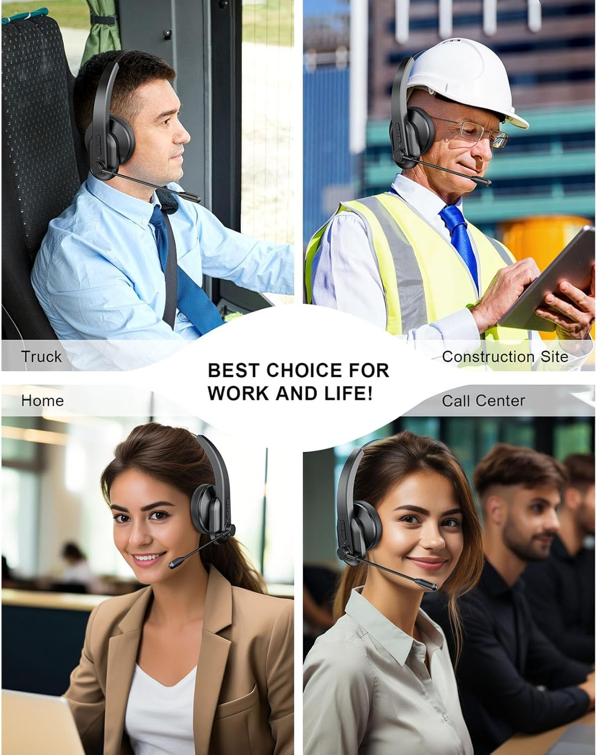 LICAEVEY Bluetooth Headset with USB Dongle, Noise Cancelling Mic, 50 Hours Battery, Single Ear Wireless Headset for Truckers Driving Office image number 2