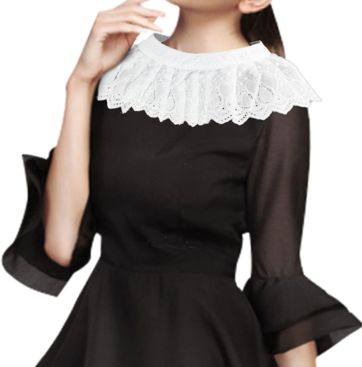 Halloween Judge Costume Accessory Lace False Collar Judge Choker Blouse Collar plus Wooden Courtroom Gavel Hammer for Halloween Judge Cosplay Justice Costume Party Favors Props image number 2