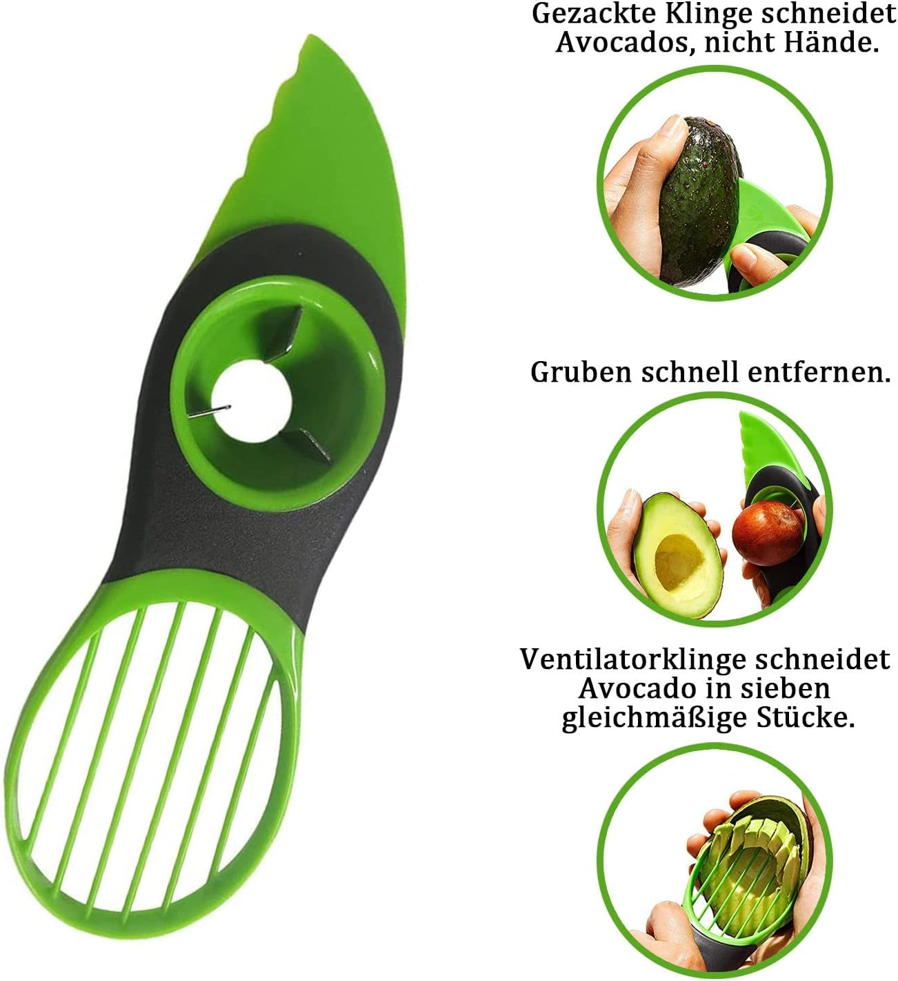 Avocado Cutter, Avocado Cutter 3 in 1, Shea Corer Butter Fruit Peeler Cutter Pulp Separator Plastic Knife Kitchen Vegetable Tools Kitchen Gadgets (Green)