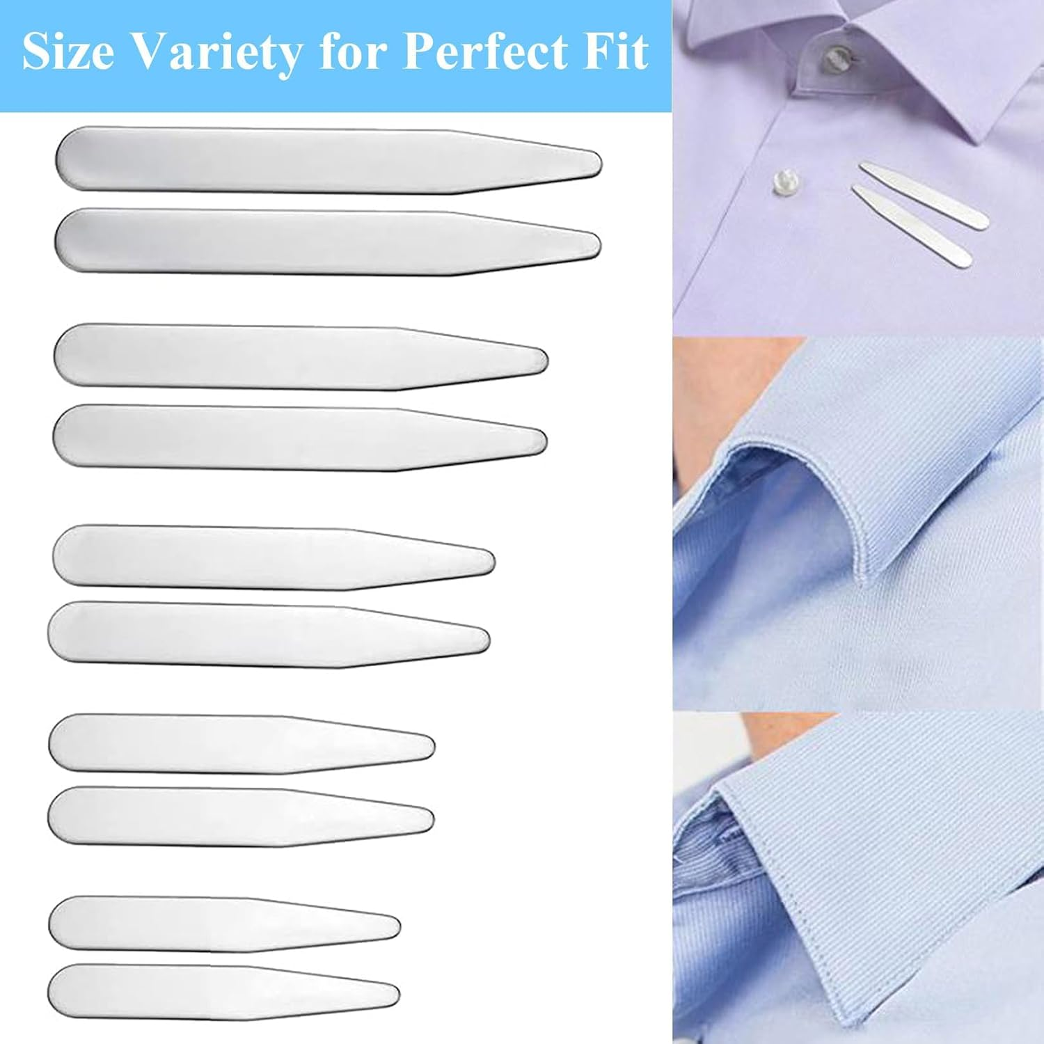 10 PCS Stainless Steel Collar Stiffeners, for Home Use Organizing Travel Mens Dress Shirt (5/5.6/6.3/7/ 7.6Cm)5 Sizes image number 4