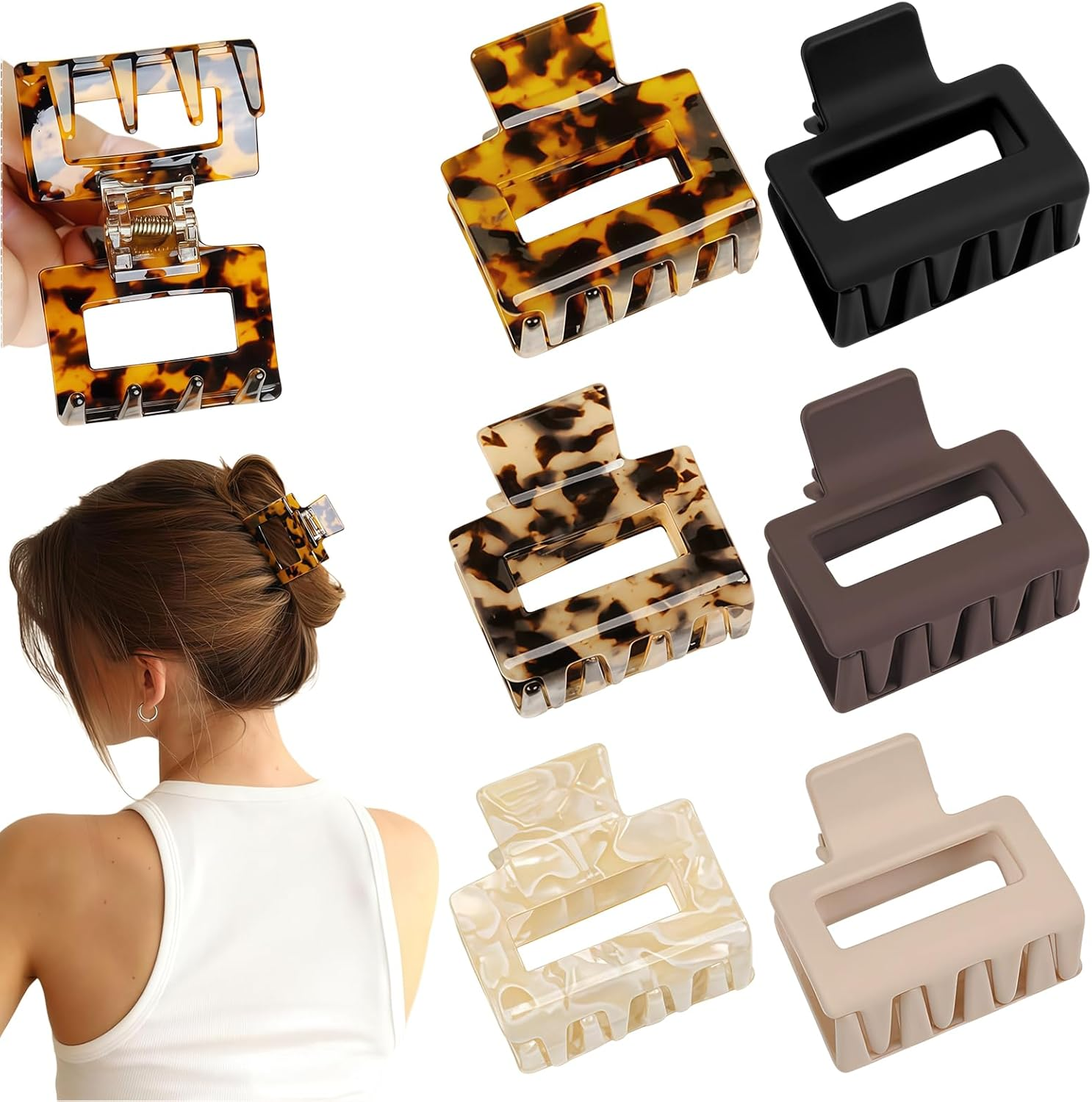 Pack of 6 Matte Hair Clips for Women Girls, Hair Claw Clip, Rectangular, Non-Slip Hair Clips for Thin/Thick Hair for Everyday, Party (5 Cm) image number 5