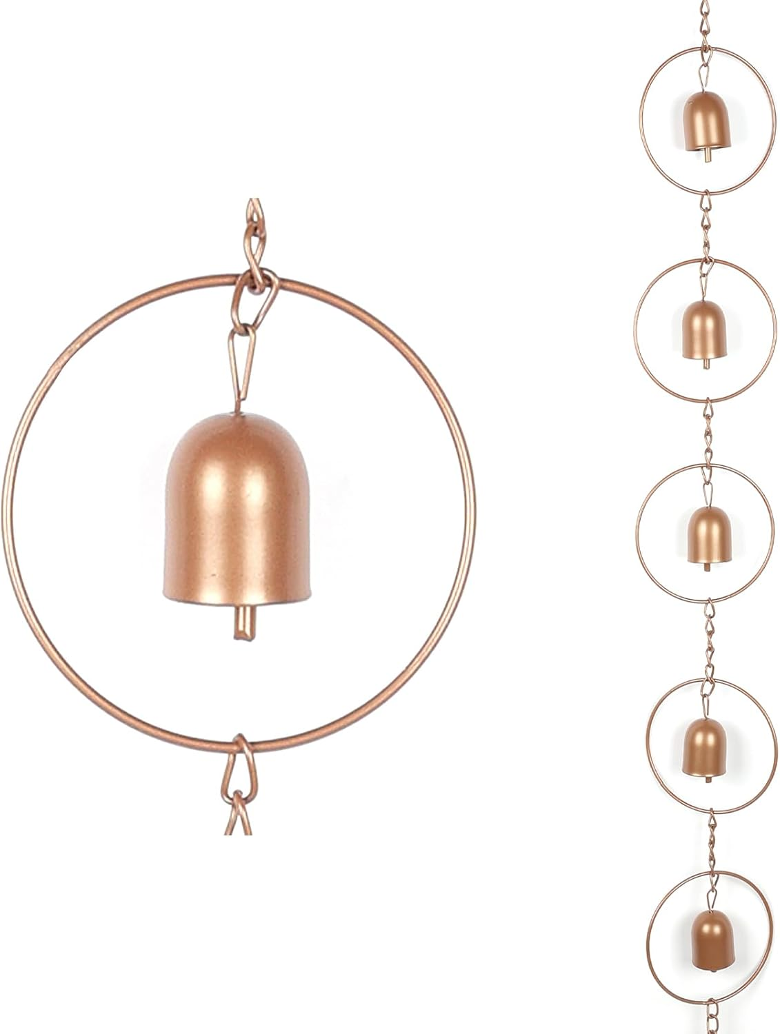 49-Inch Rain Chain with Vintage Bell Charms for Gutters - Elegant Home Decor and Rainwater Collection image number 1
