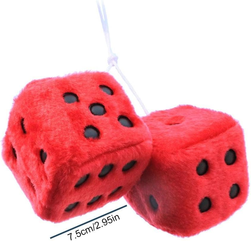 Car Mirror Hanging Furry Dice, Classic Vintage Soft Square Hanging Fuzzy Dice, Accessories Ornament Decoration for Car Rearview and Automotive Interior Mirror (Red) - Red image number 6