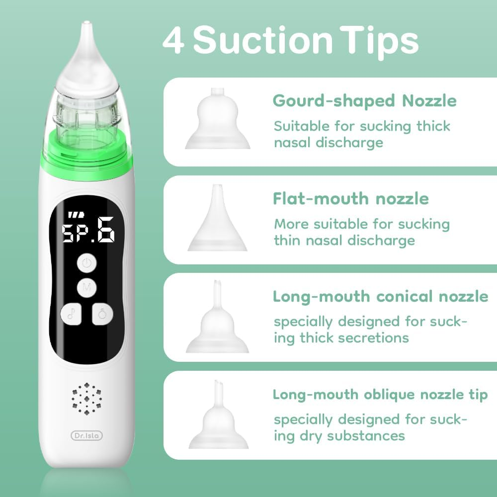 Henkion Baby Nasal Aspirator - Electric Nose Sucker for Baby - Auto Snot & Nose Cleaner Kit with 4 Silicone Tips, Carry Bag & Cleaning Kit, 6 Suction Levels, Music & Light Soothing Function, Purple