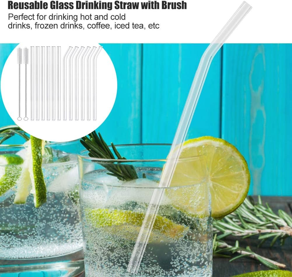 WADY 14 Pcs Borosilicate Glass Straws Set - 7" X8Mm (6 Straight & 6 Bent) with 2 Brushes, Reusable Drinking Straws for Juice/Coffee/Cocktails, Heat-Resistant & Eco Friendly image number 3
