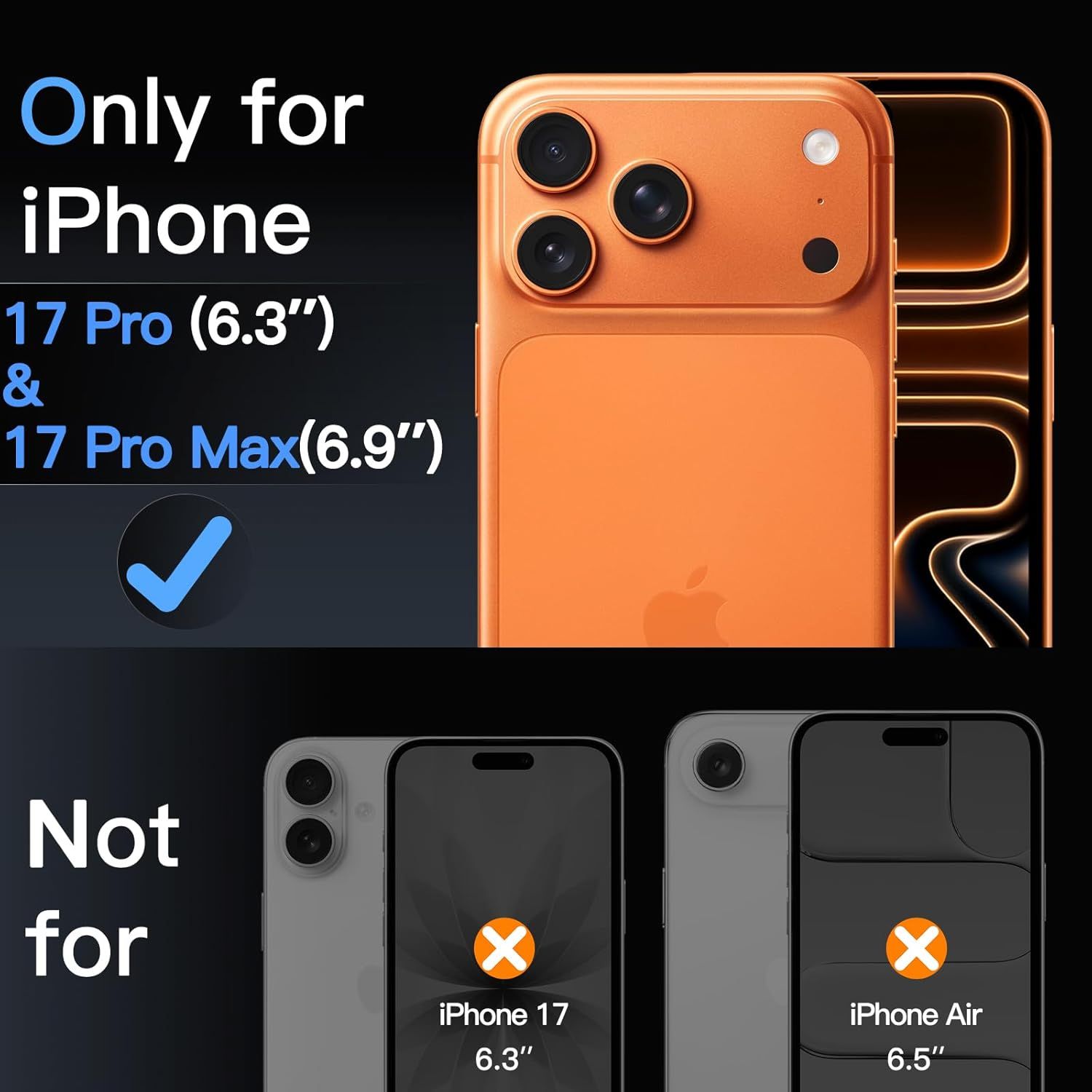 Jetech Camera Lens Protector for Iphone 17 Pro 6.3-Inch and Iphone 17 Pro Max 6.9-Inch, 9H Tempered Glass Metal Individual Ring Cover, Easy Installation Tray, HD Clear, 1 Set (Orange) - Deep Blue image number 4