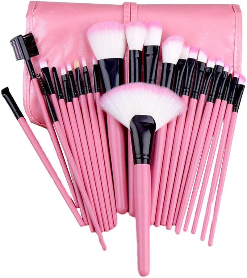 24 Pcs Professional Makeup Brush Kit Set Cosmetic Make up Beauty Brushes Bag - with Soft Synthetic Bristles, Wooden Handles, and PU Storage Bag - Perfect Beauty Tool Kit for All Cosmetic Needs