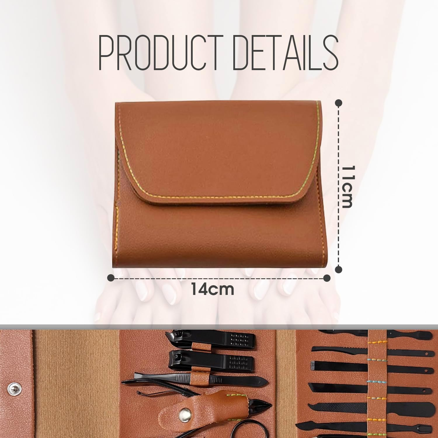 Manicure Set Professional Nail Clippers Pedicure Kit 16Pcs, Portable Stainless Steel Nail Kit Nail Clipper Set Manicure Set, Pedicure Kit Grooming Kit with Brown Leather Case for Men Women (Brown) image number 4