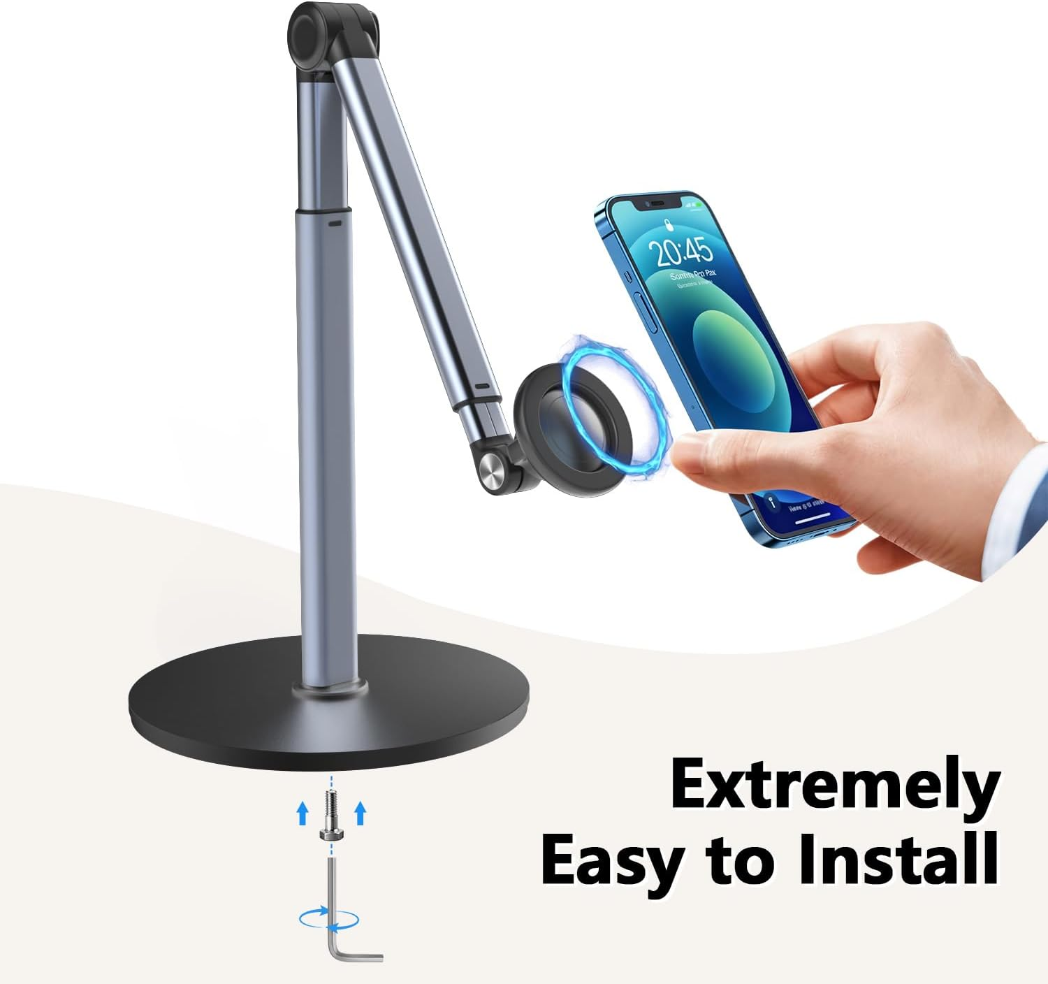 Yayusi Magnetic Overhead Tripod Mobile Phone for Iphone, 30 Cm Long Mobile Phone Holder for Filming, Adjustable and Mobile Phone Tripod Table, Suitable for Live Broadcasts, Meetings, Cooking, Nail Art image number 3