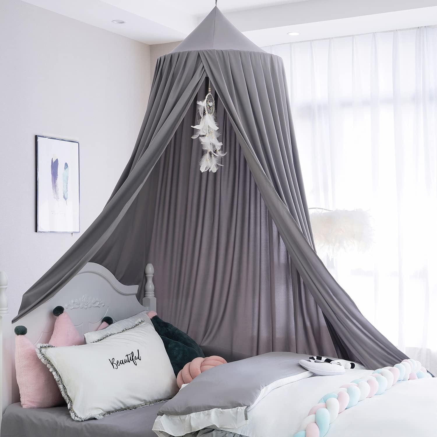 AOQUS Extra Large Kids Bed Canopy for Girls Bed Canopy Tent Reading Canopy Nursery Crib Canopy Playing Canopy Princess Hanging House Castle (Elegant Gray)&rsquo; - Elegant Gray image number 4