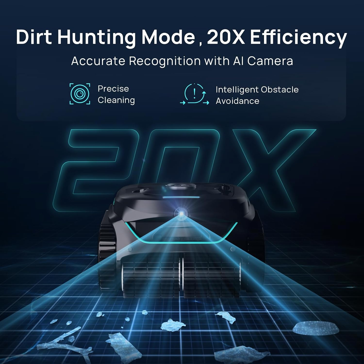 WYBOT C2 Vision Cordless Pool Cleaner Robot for Inground Pools with AI Camera, 8 Mode Robotic Pool Cleaner, Utra-Fine Filtration, Powerful Suction, Wall Climbing, Waterline Cleaning, Black image number 3