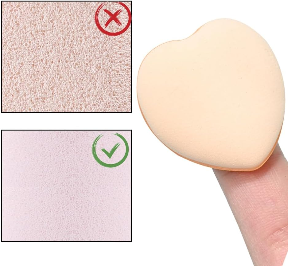 50 PACK Mini Heart Powder Puff Makeup Beauty Blender Sponges for Face Loose Setting Cosmetic Foundation Beauty Sponge Tool (Pink + Blue + Black + White + Yellow) image number 3
