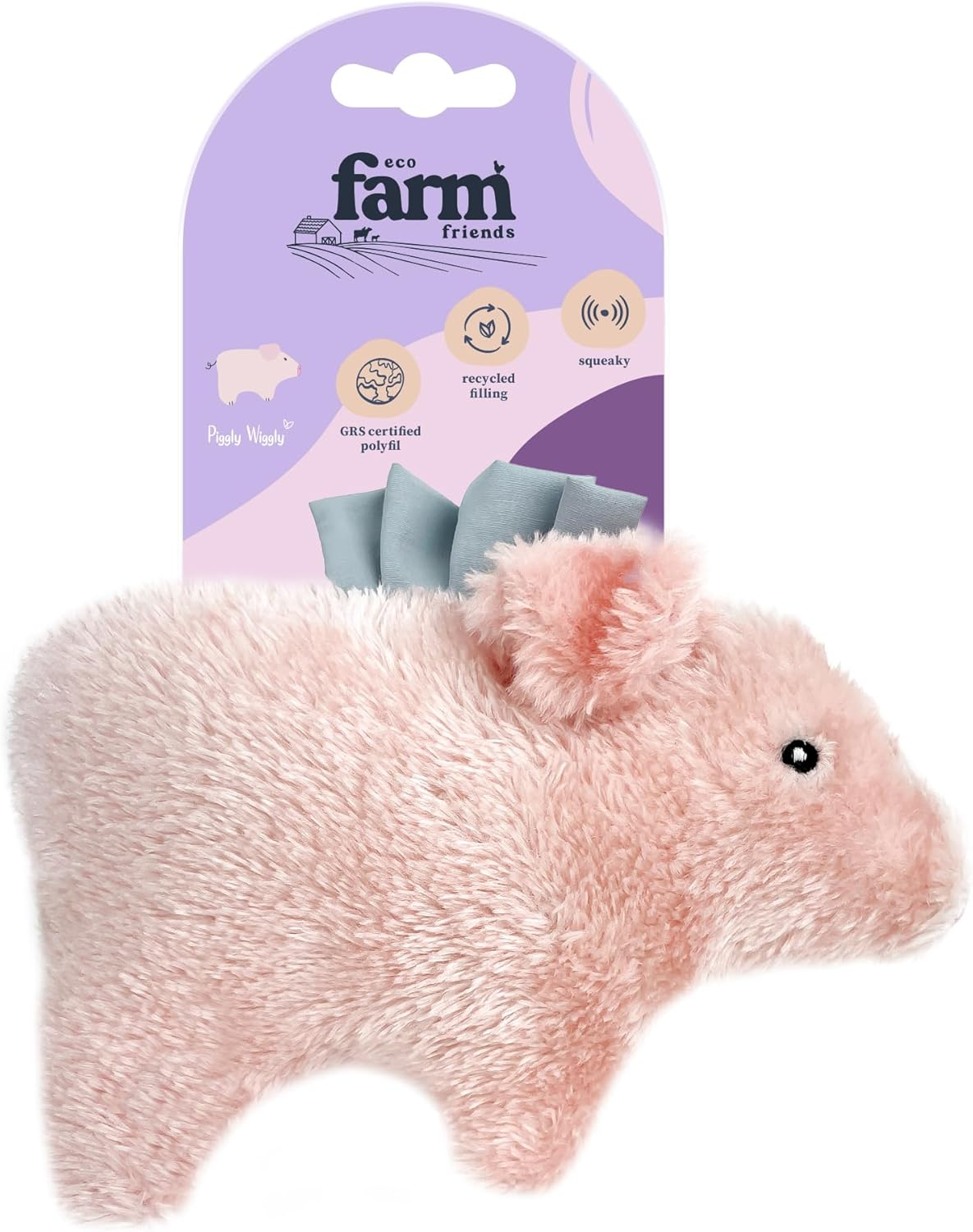 Eco Farm Friends Dog Toy Piggly Wiggly, Pink - Soft & Cuddly Squeaky Plush, Recycled Filling, GRS Certified image number 4