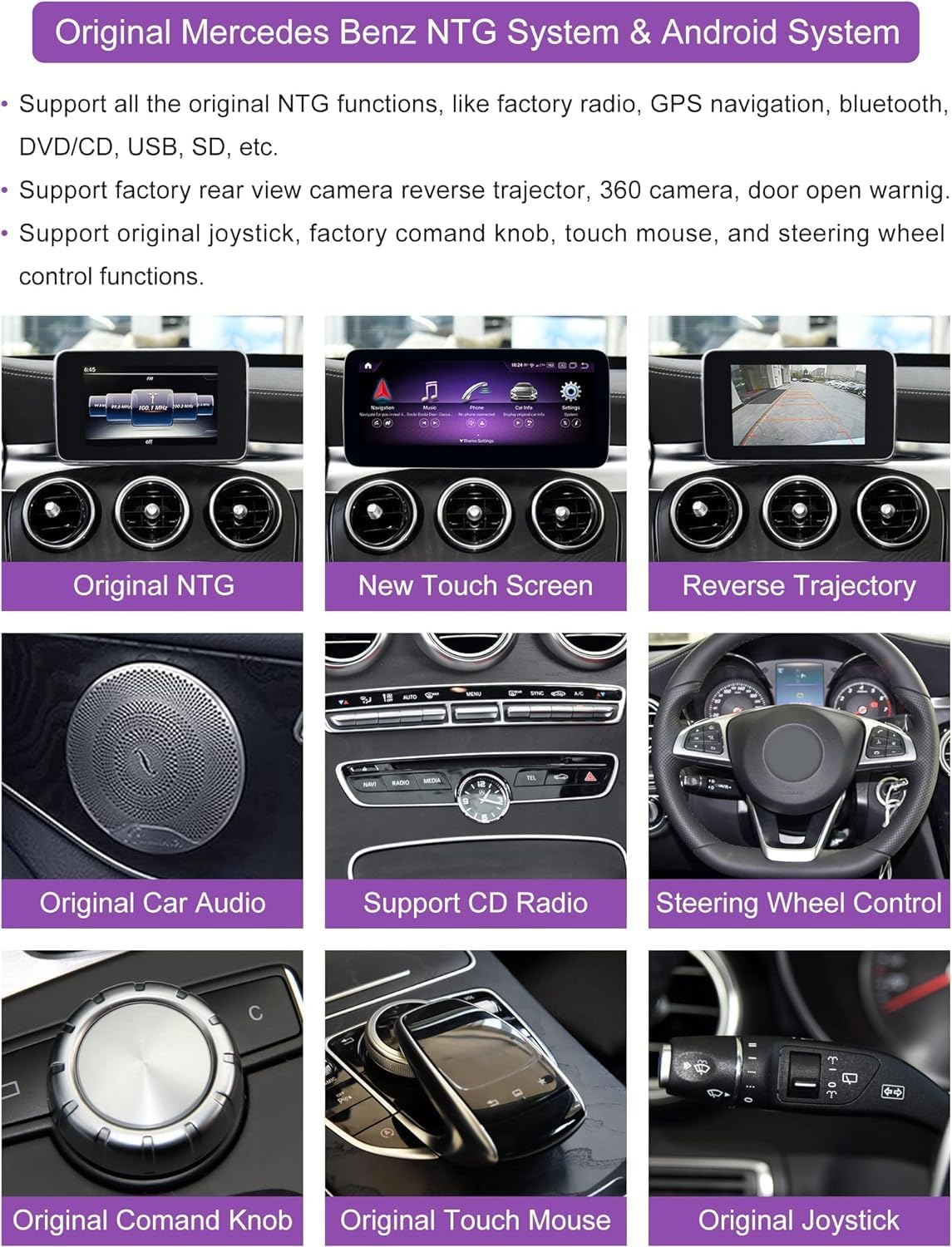 NINETOM Android 12 Car Radio - 12.3" Touchscreen for Mercedes Benz NTG5.0 C GLC Class W205, 2015-2018 Year, Support Wireless Apple Carplay/Android Auto Mirror Link image number 1