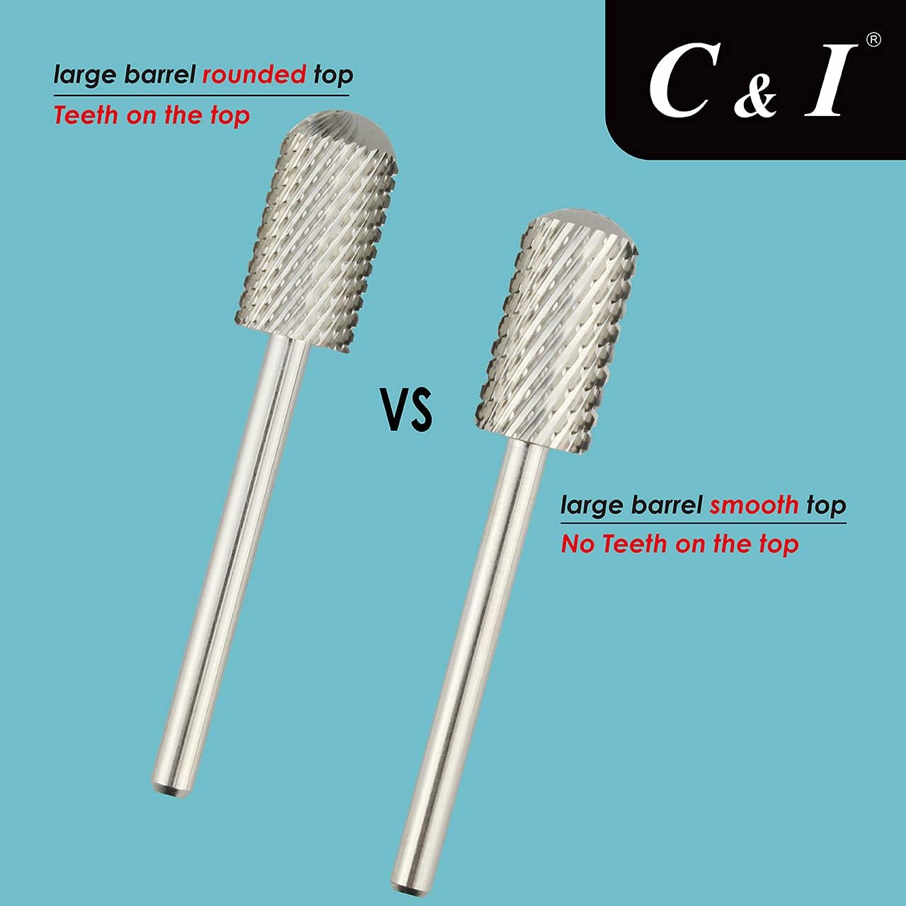 C & I Rounded Top Nail Drill, Large Barrel Edition, E-File Head for Nail File Machines, Design for Quick Remove Gel Nails (Double Coarse - 2XC)
