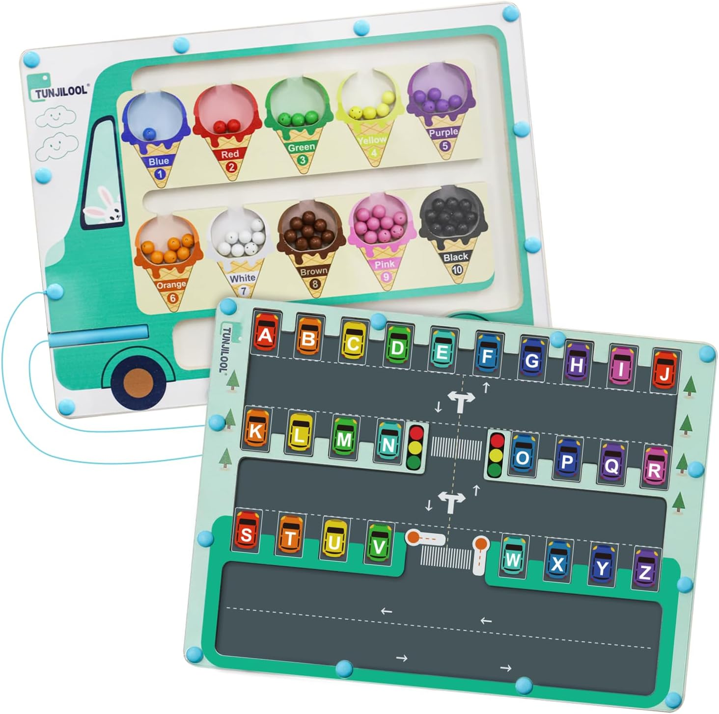 TUNJILOOL 2 in 1 Magnetic Color and Number Maze Board, Alphabet Counting Puzzle Double Sided Busy Board, Montessori Educational Toys for Kids, Fine Motor Skills Learning Toys image number 5