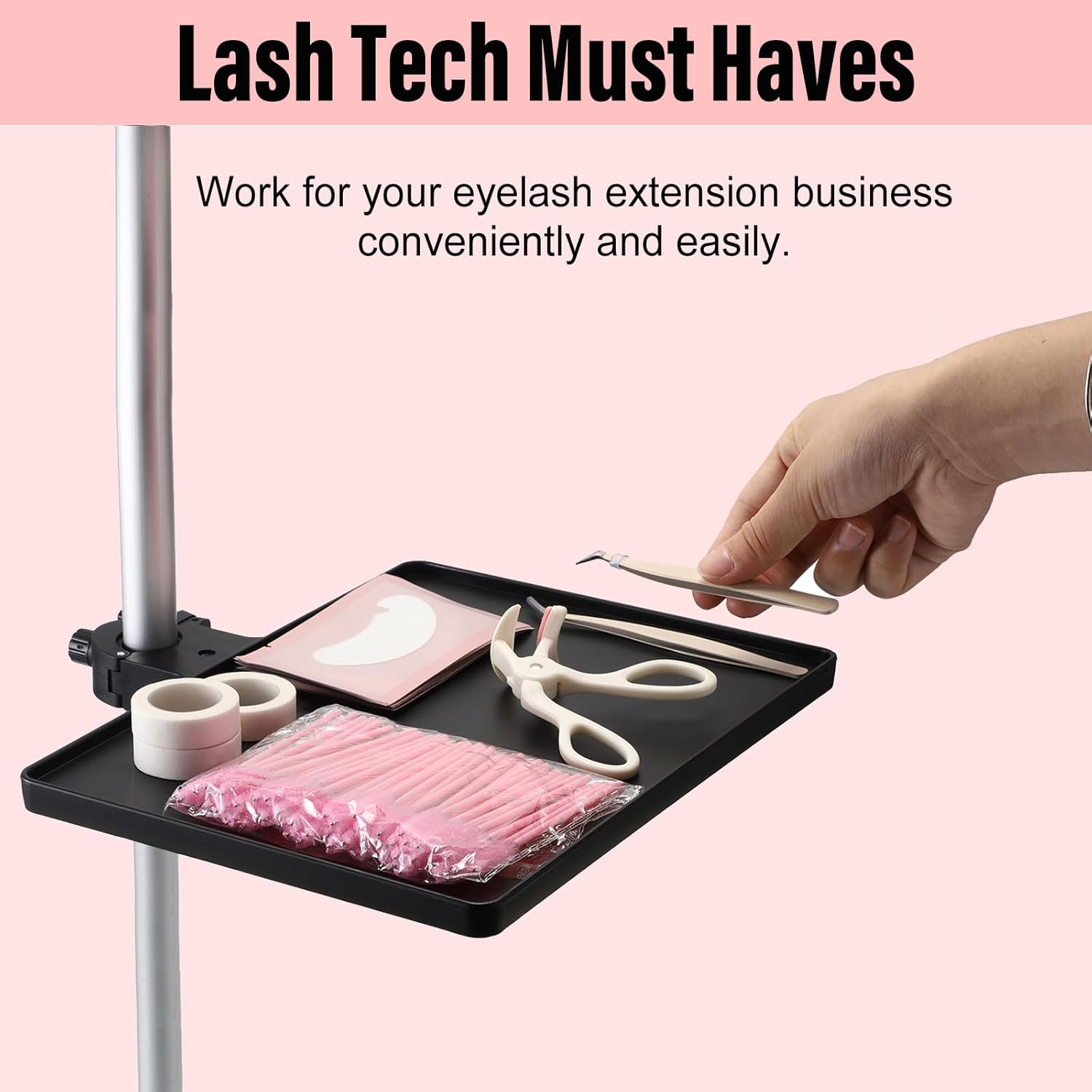 SUMNACON Salon Tray with Adjustable Height, Eyelash Extension Stand with Retaining Clip, Clampable Eyelash Extension Shelf Holder, Holder for Salon, Eyelashes Nails Hairdresser, for Tubes up to 2.5 Cm image number 6