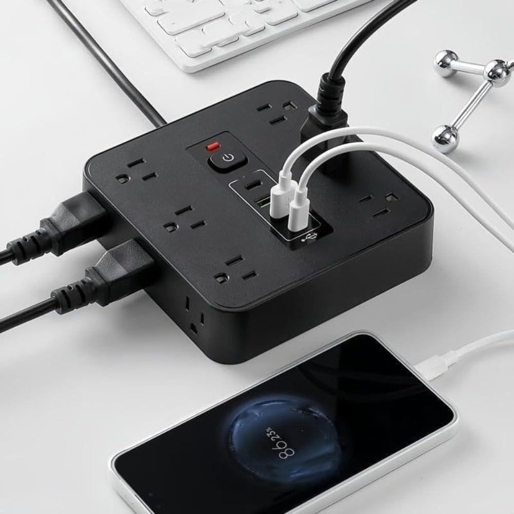 16-In-1 Power Strip with Switch & Surge Protection, ETL Listed Fireproof Power Strip,16 in 1 Power Strip Surge Protector with 12 Ac Outlets,2 USB-A Ports, 2 Type-C Port, for Home (Black*2)