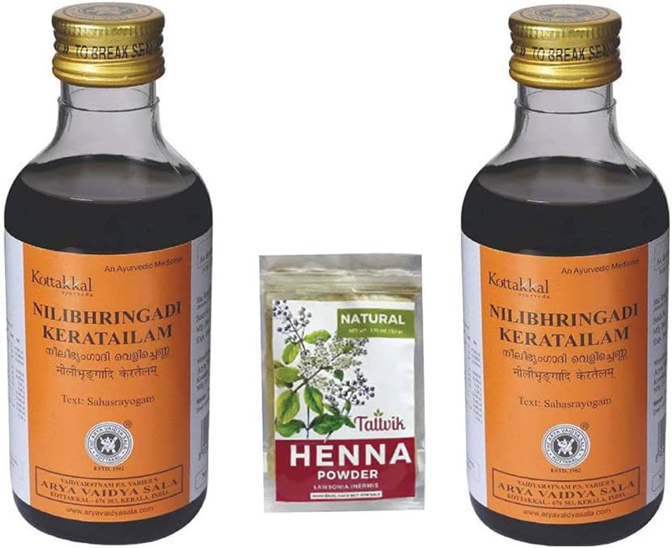 ( Pack of 3 ) Nililibhringadi Keratailam -200Mlx2 from Kottakkal Arya Vaidya Sala + 50 Gram Natural Henna Free image number 4