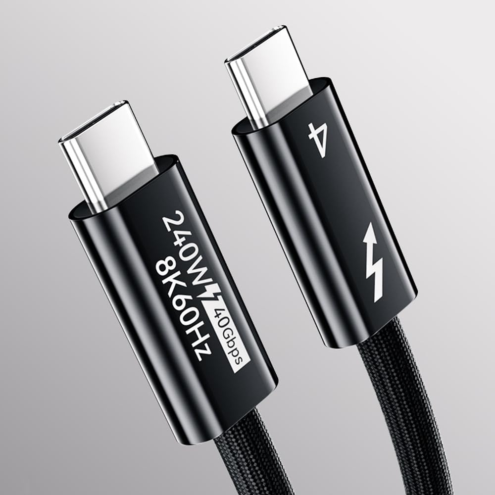 BASEMO Usb4/Thunderbolt 4 Braided Cable 1M, 40Gbps High Speed Data, 8K@60Hz Video, 240W PD 3.1 Fast Charging, USB C Cord for Macbook, SSD, Iphone 15, Monitor image number 1