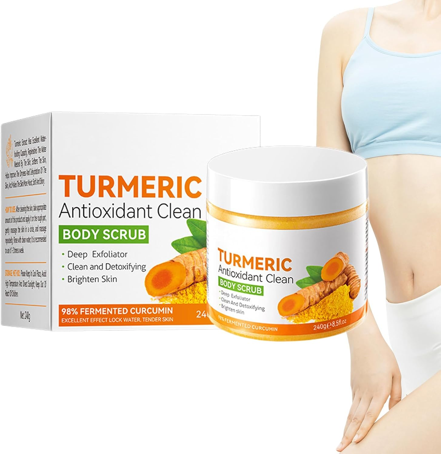 Turmeric Brightening Scrub - Hydrating Brightening Scrub - Body Scrubs for All Skin Types, Turmeric Lightening Scrub, Cleanses Skin, Evens Tone, 240G Helves image number 1